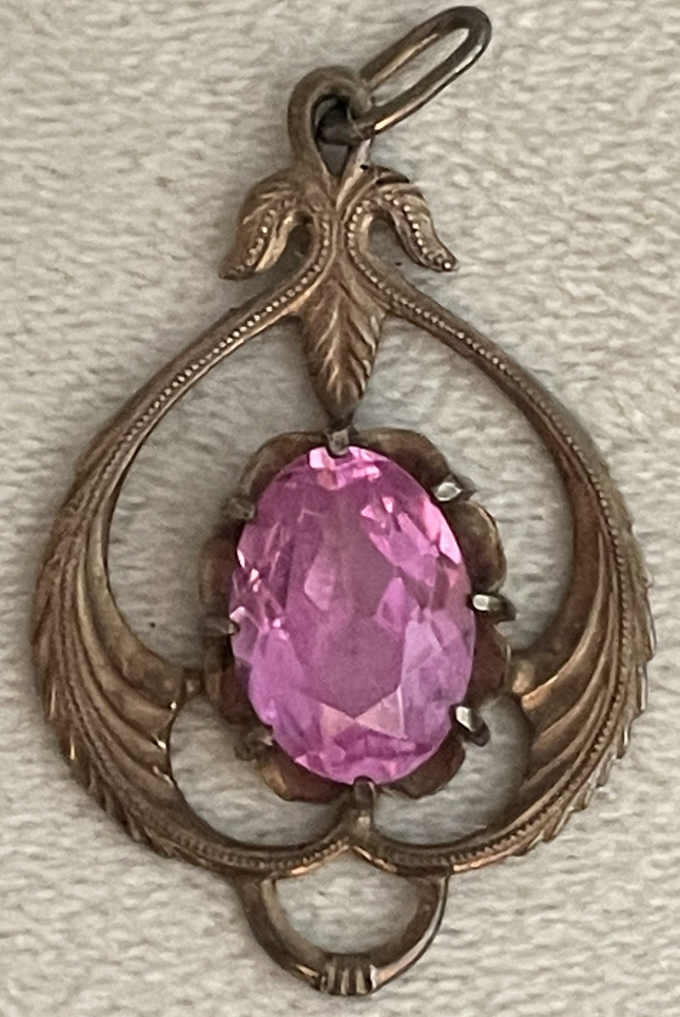 Vintage Old Russian Soviet 875 Sterling Silver Pendant Pink Stone Hallmarked