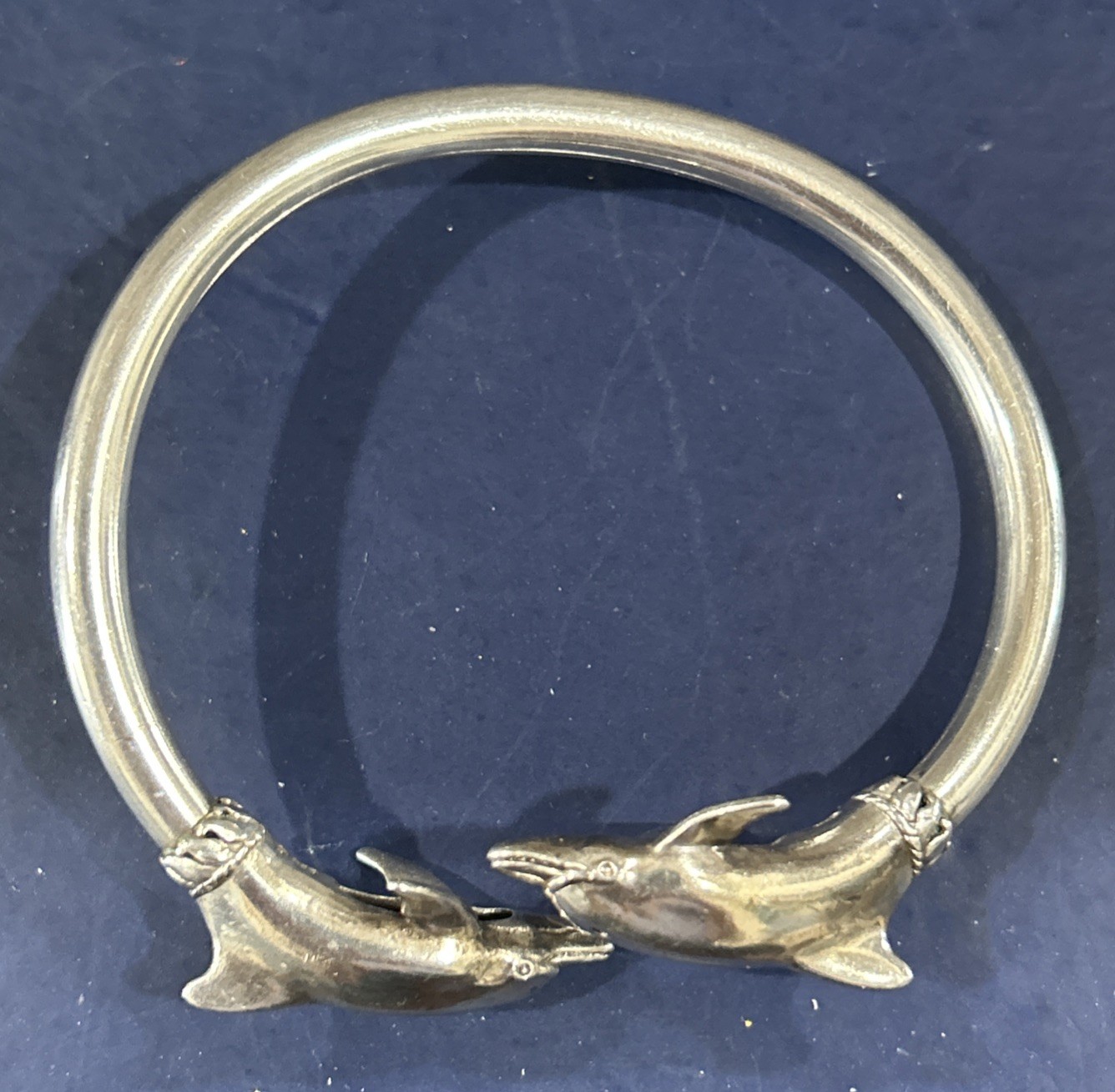 Kabana Signed KBN Sterling Silver Dolphin Wrap Bangle Tension Bracelet 18g