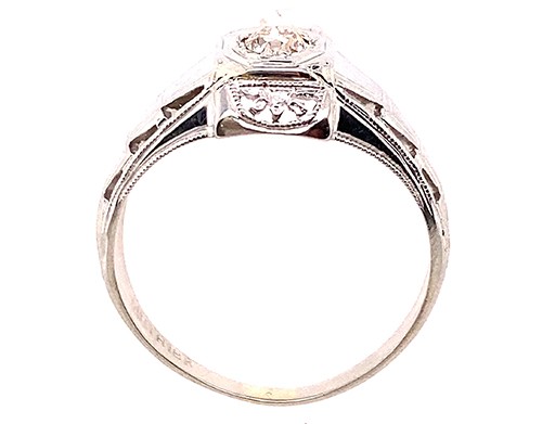 Art Deco Diamond Engagement Ring Mined .12ct Old European Cut 1930’s Antique