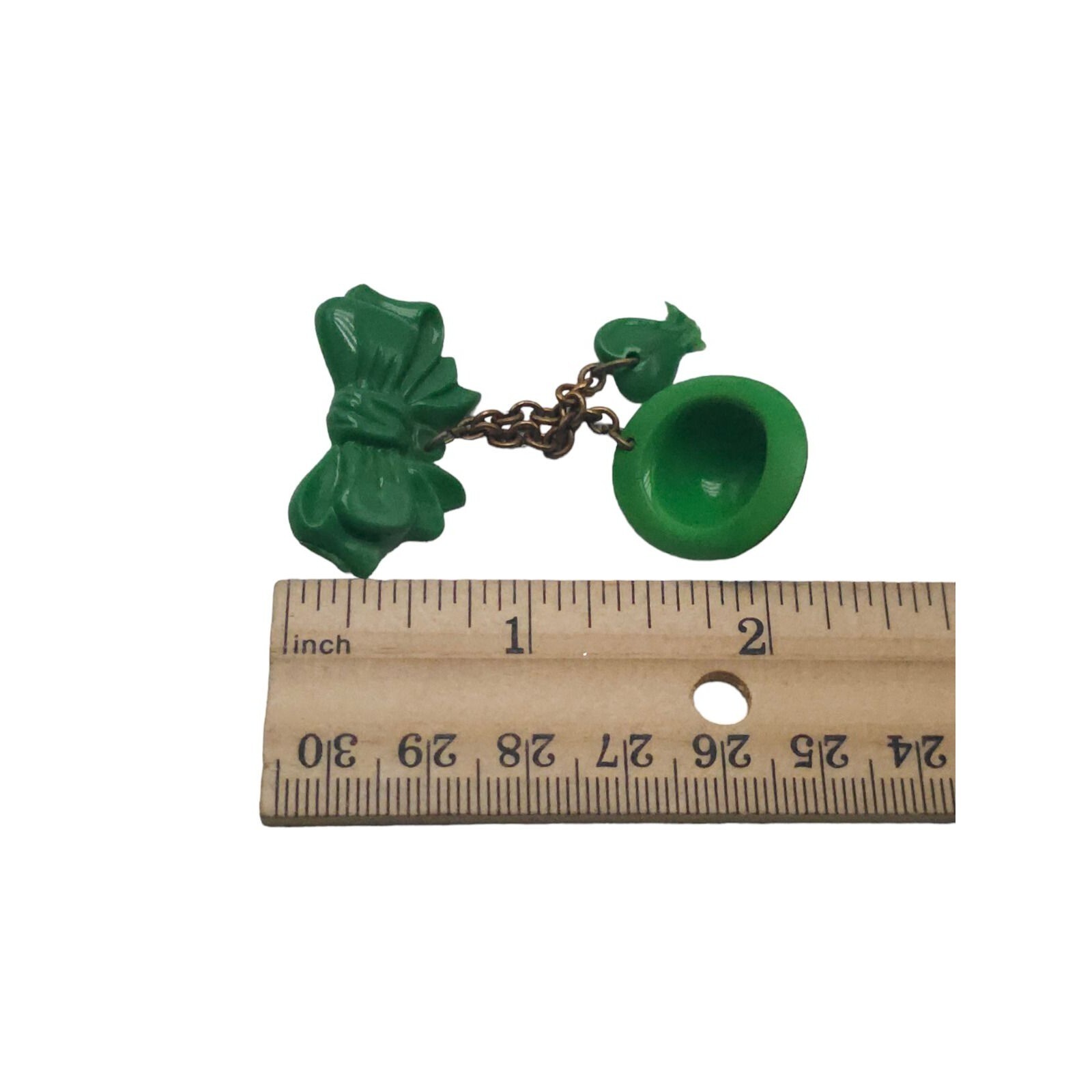 St. Patrick’s Day Green Shamrock Leprechaun Hat Bow Brooch Pin VTG