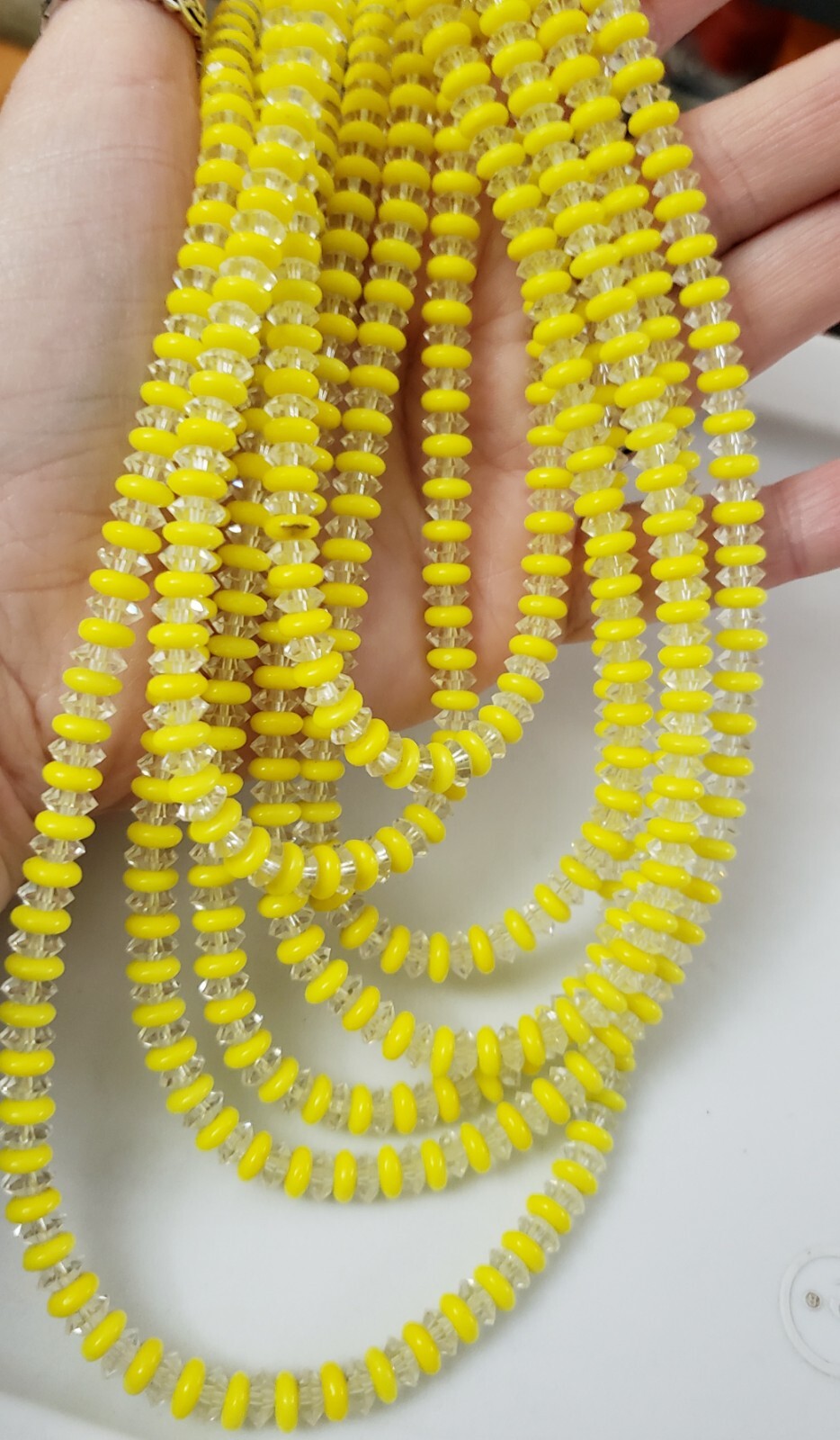 Older Yellow & Clear Glass Crystal Rhinestone 7 Stand Choker Necklace Adjustable