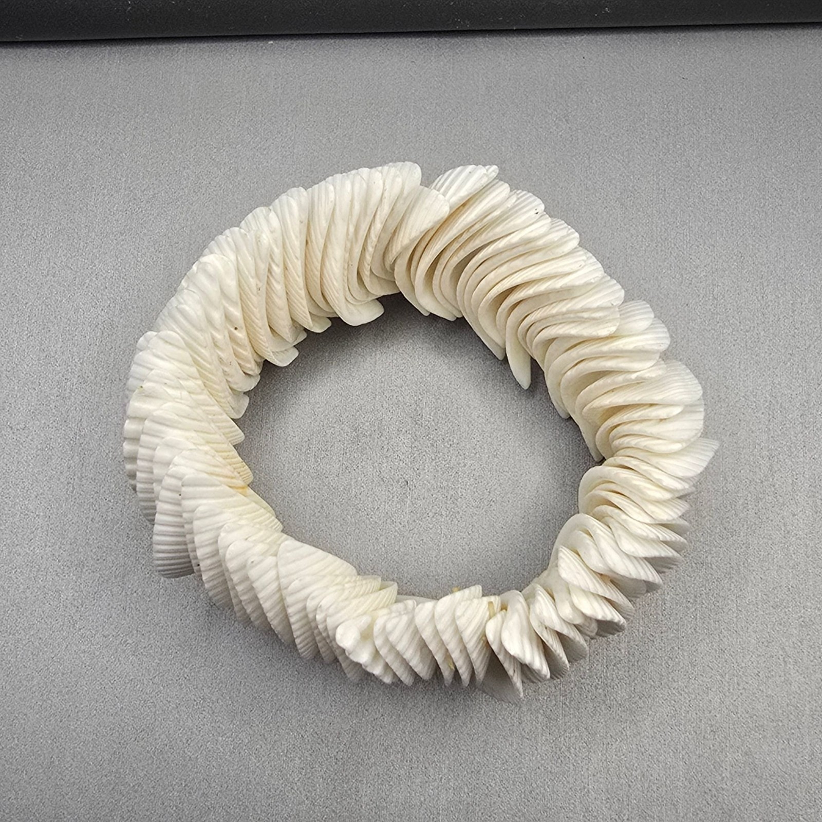 Vintage White Seashell Stretch Bracelet Bohemian Textured Statement