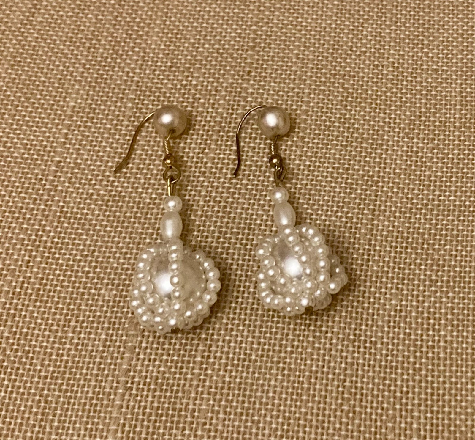 Vintage Faux Pearl Earrings Caged White Dangle Pierced Hook