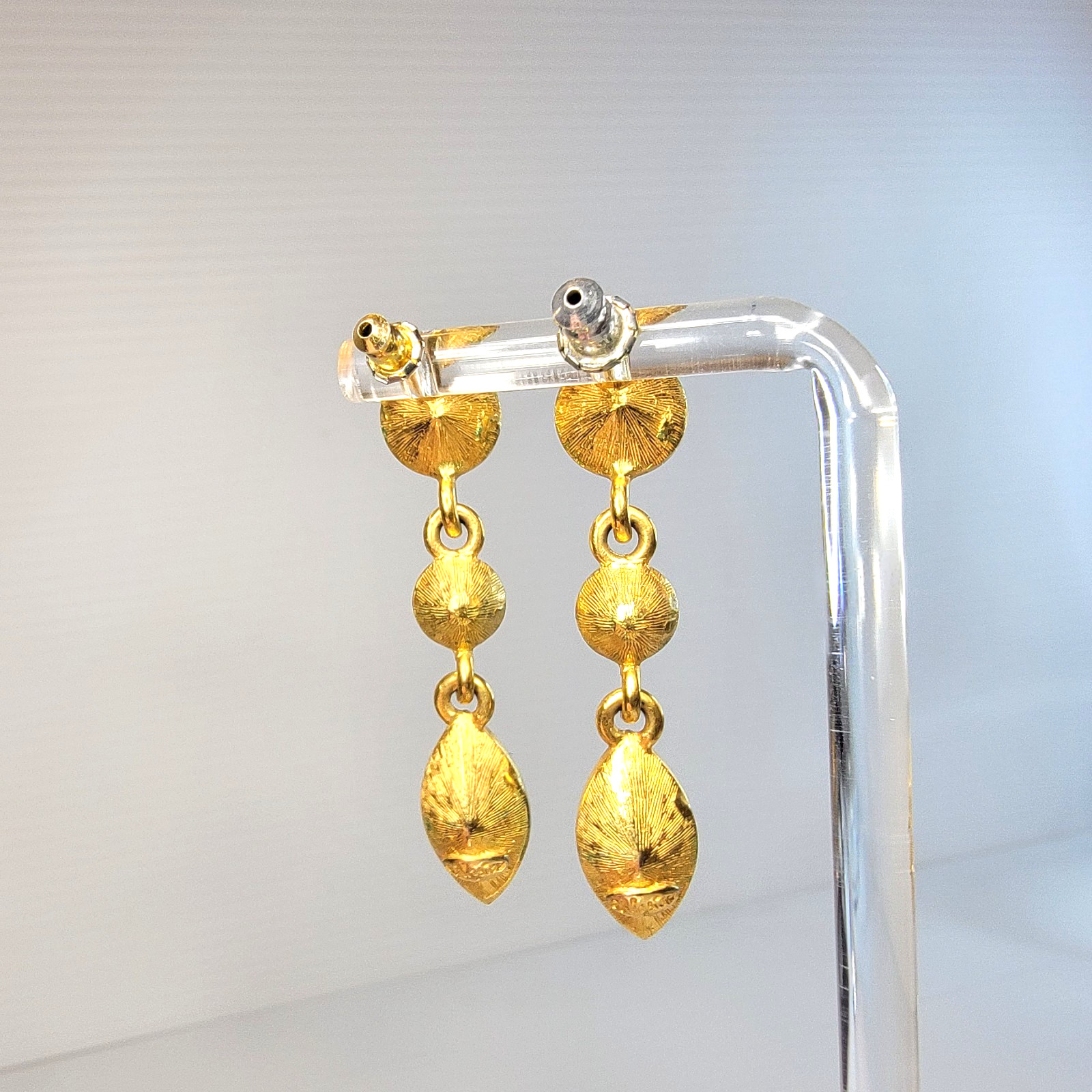 Vintage Napier Dark Green Faux Emerald Earrings 2″L Gold-tone, signed
