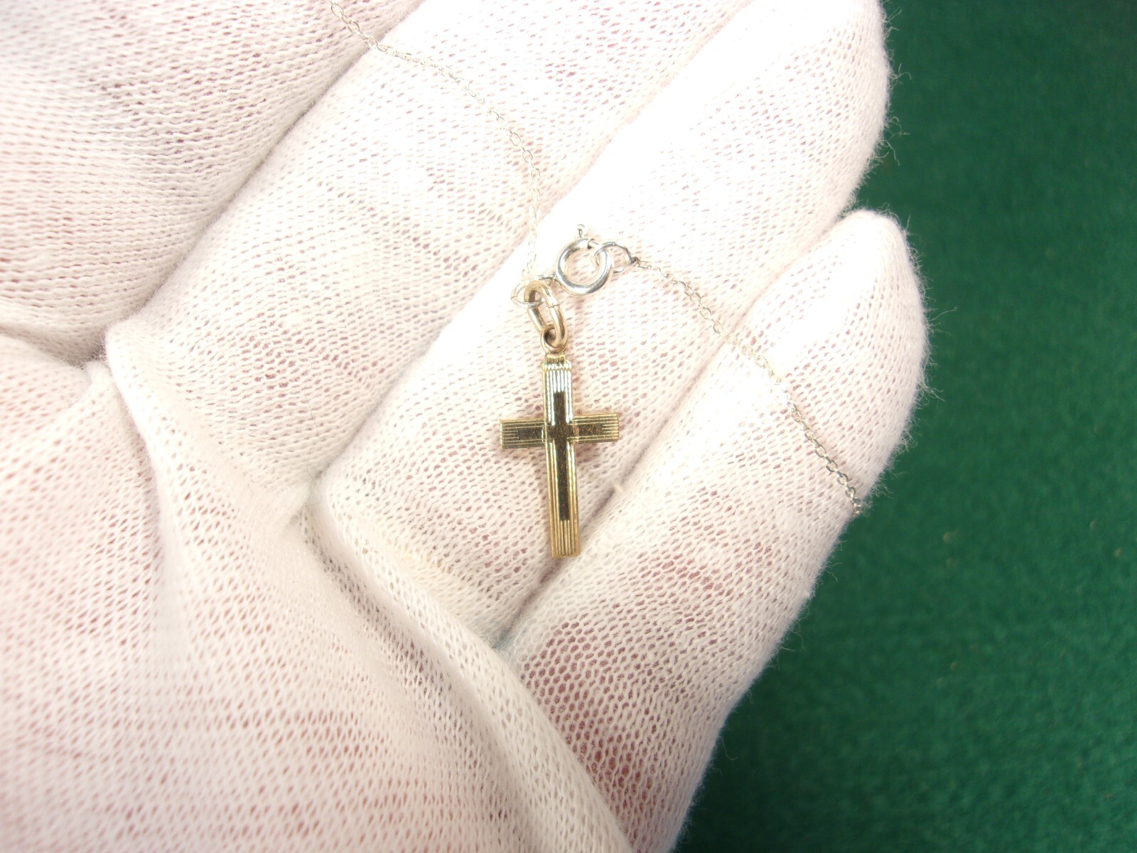 VERY LIGHT WEIGHT VTG STERLING SILVER BRACELET + LITTLE GOLD FILLED CROSS CHARM