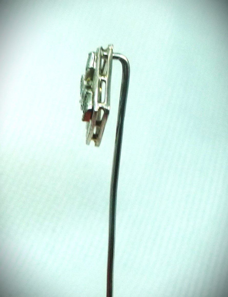 BEAUTIFUL ANTIQUE CIRCA 1920 18K WHITE GOLD DIAMOND SAPPHIRE STICK PIN BROOCH!