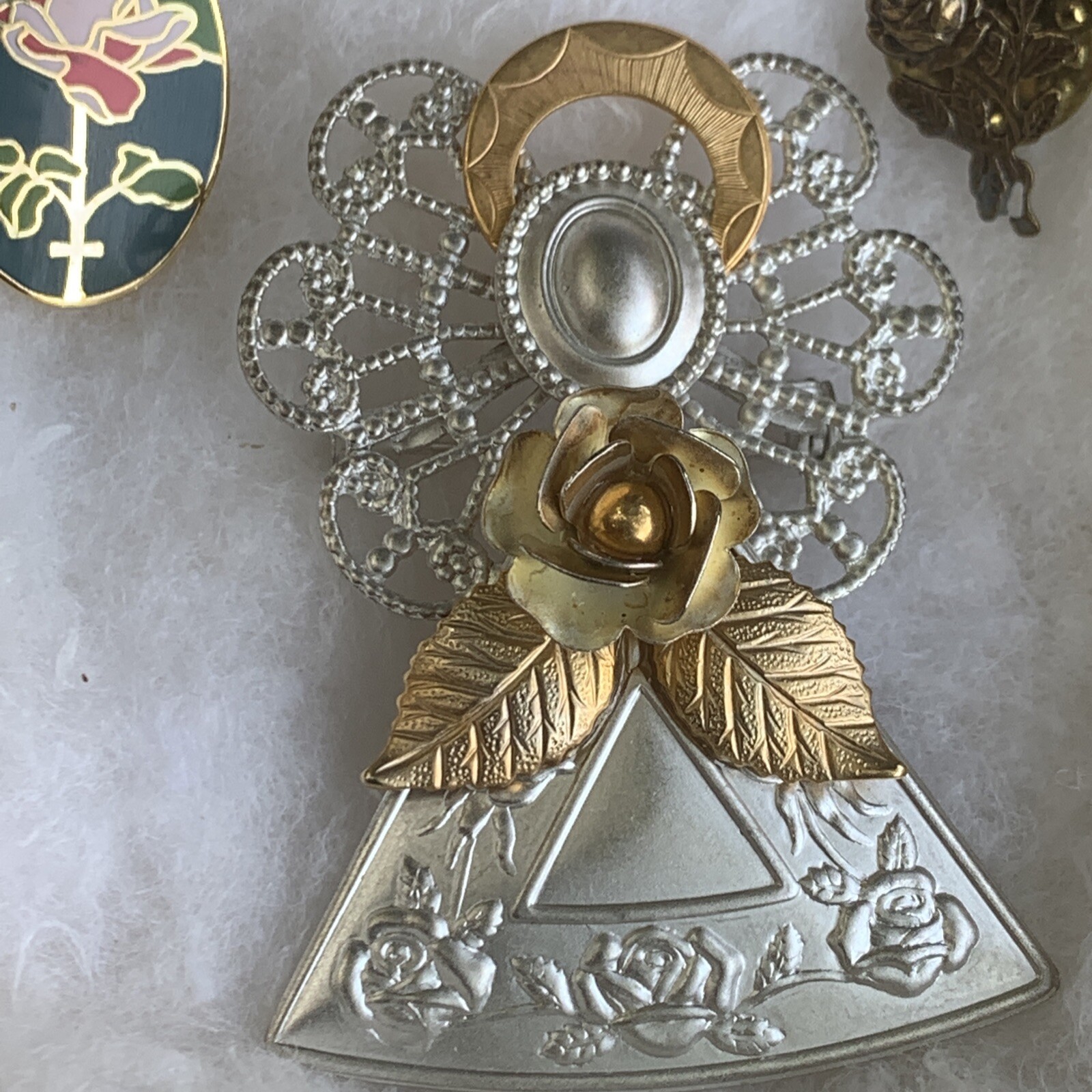 UNIQUE Aluminum Metal & Gold ANGEL & ROSE Valley Castings Cloisonne SET 3❤️sj3j5