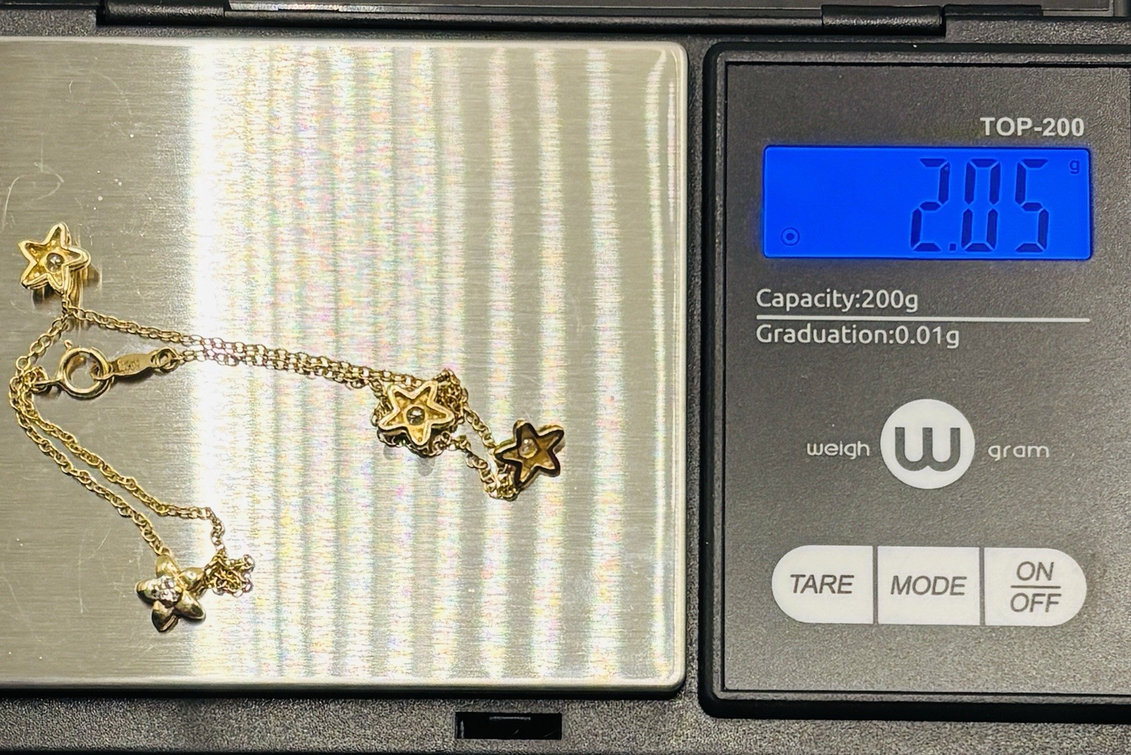 14K Yellow Gold 2.05g CZ Bracelet Celestial Star Dangle Charm Vintage DOCZ