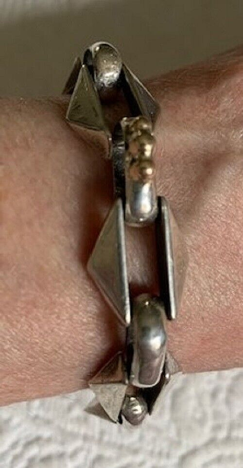 VINTAGE STERLING & GOLD FABULOUS HEAVY LINK BRACELET MAY BE NATIVE AMERICAN