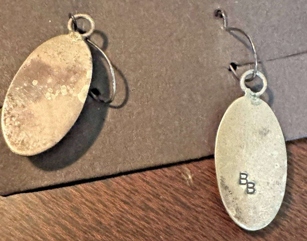 Vintage NOS Navajo Turquoise Shadowbox Dangle Earrings 925 Silver Signed BB