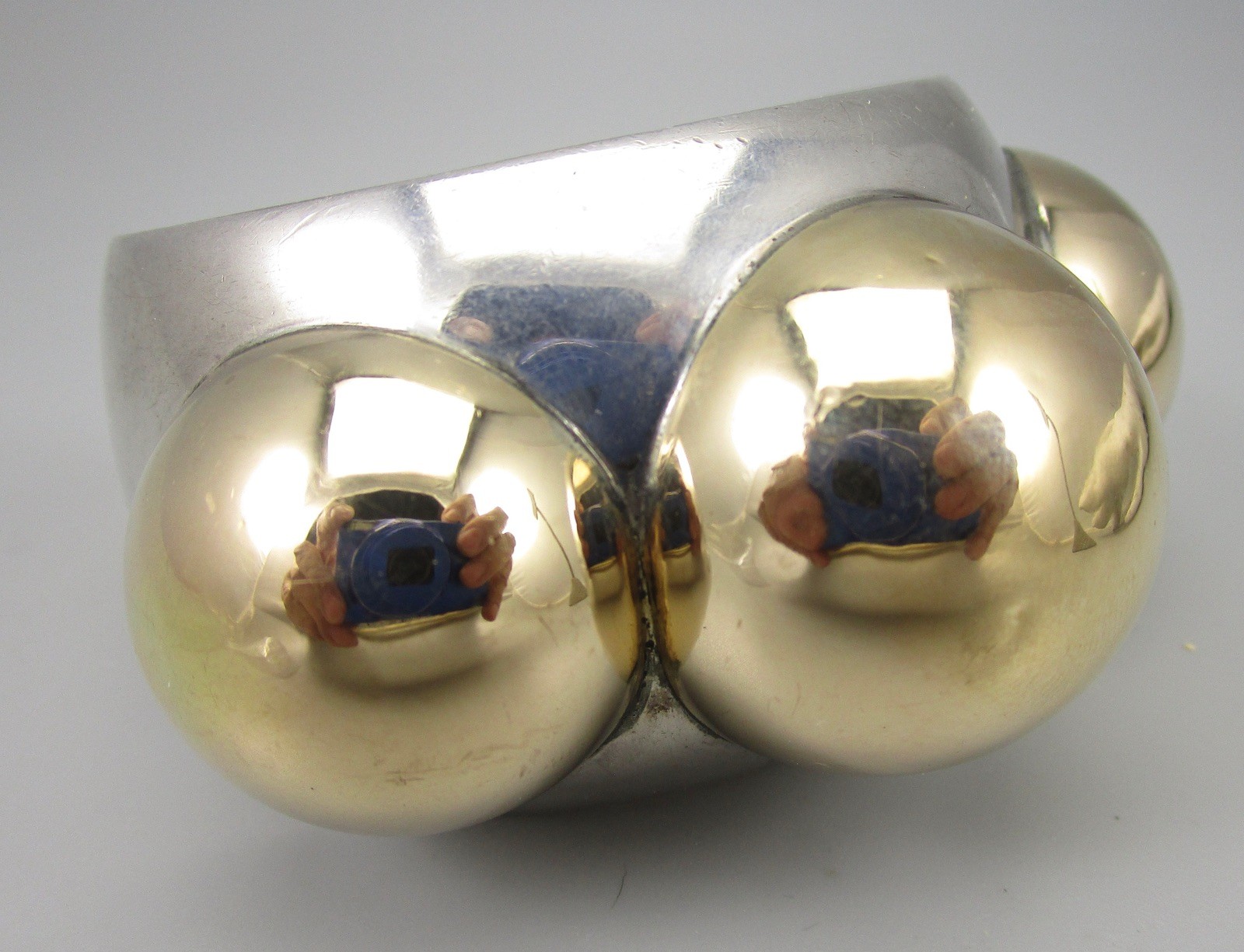 SUPER RARE HEAVY DIAN MALOUF STERLING SILVER 14K BALL CUFF BRACELET 102G