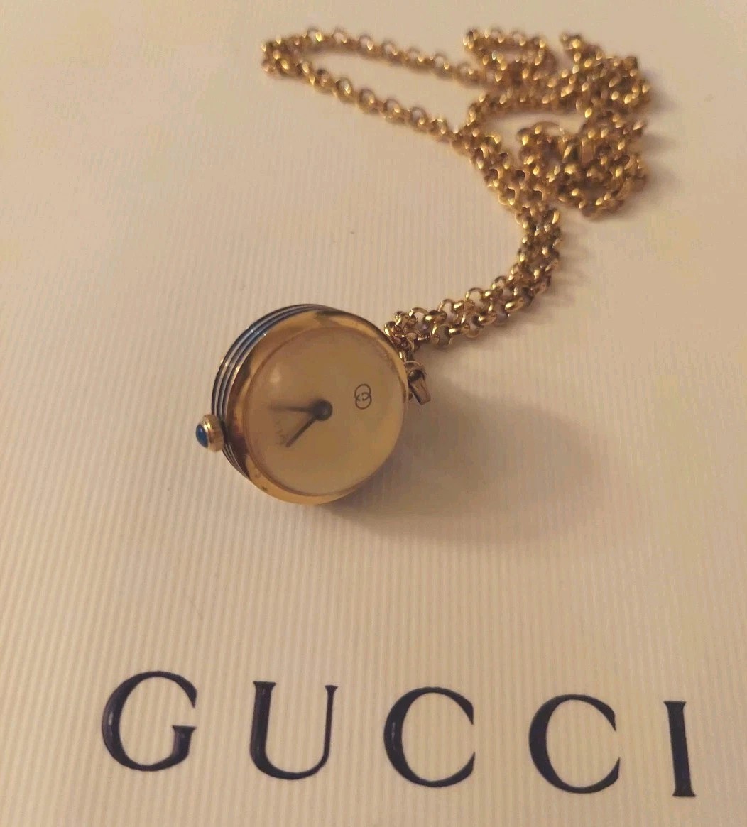 Beautiful Gucci sphere watch, necklace, manual wind, 1981 vintage, EVC!