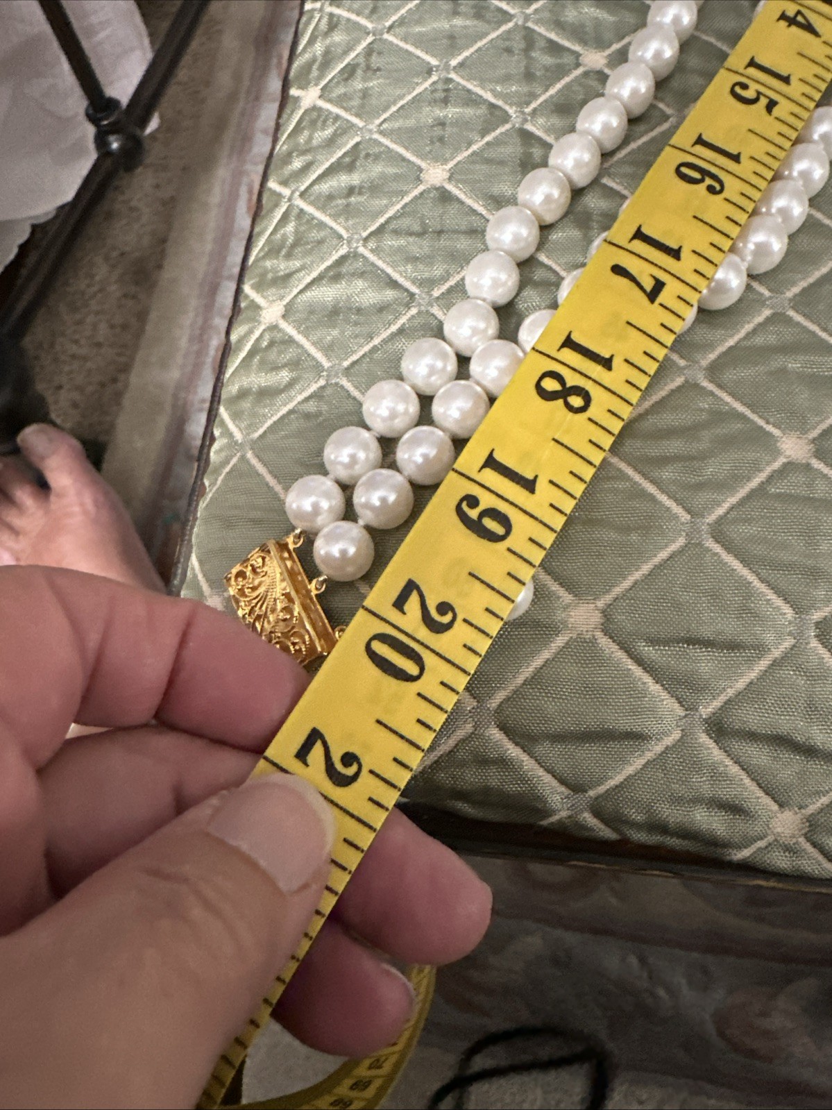 20” Three Strand 1cm Faux Pearl Necklace W Gold tone Closure