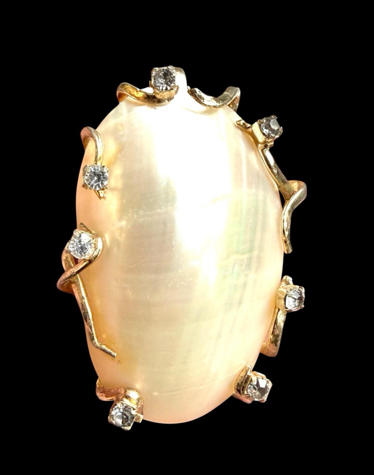 Signed Hattie Carnegie Vintage Fur Clip Faux MOP Shell Rhinestone Gift