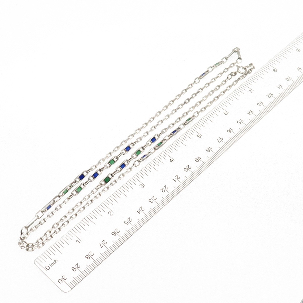 925 Sterling Silver Vintage Italy Enamel Anchor Mariner Cable Chain Necklace 30″