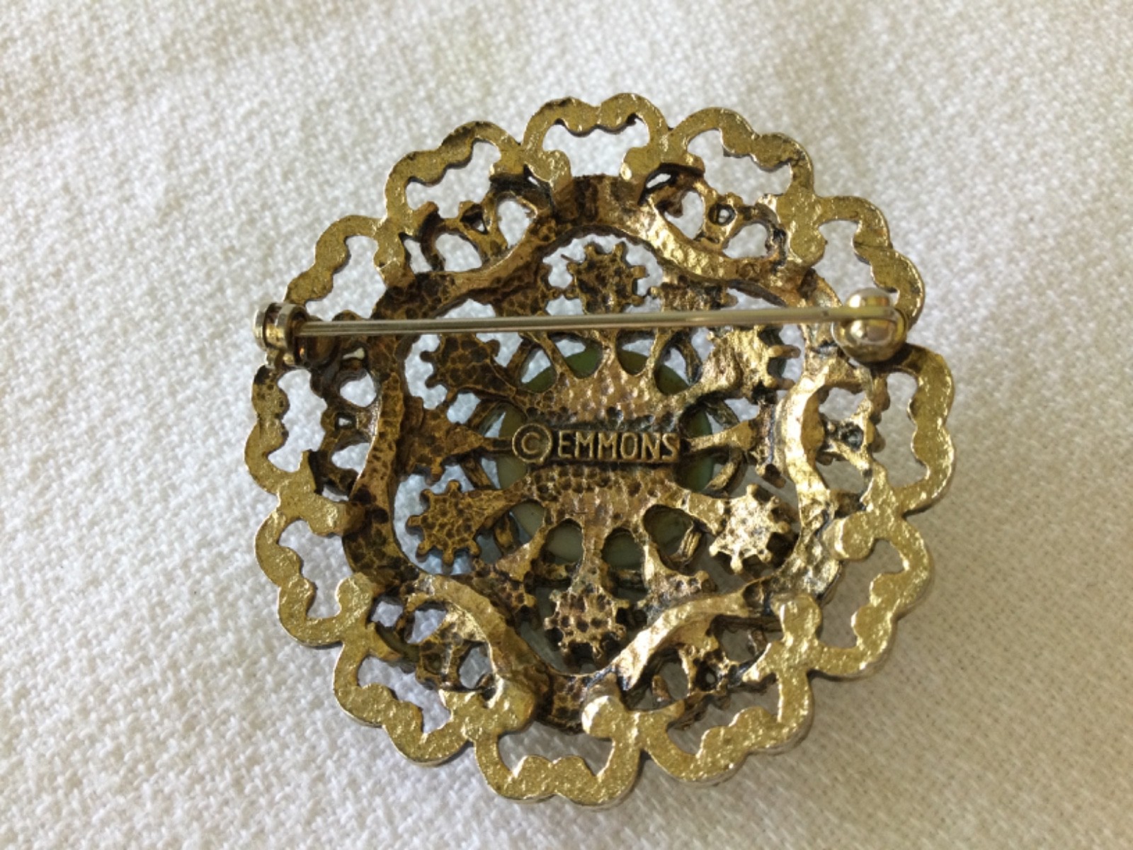 Vintage 1960s Emmons Renaissance Brooch w/ Earrings Set Faux Turquoise Gold Tone