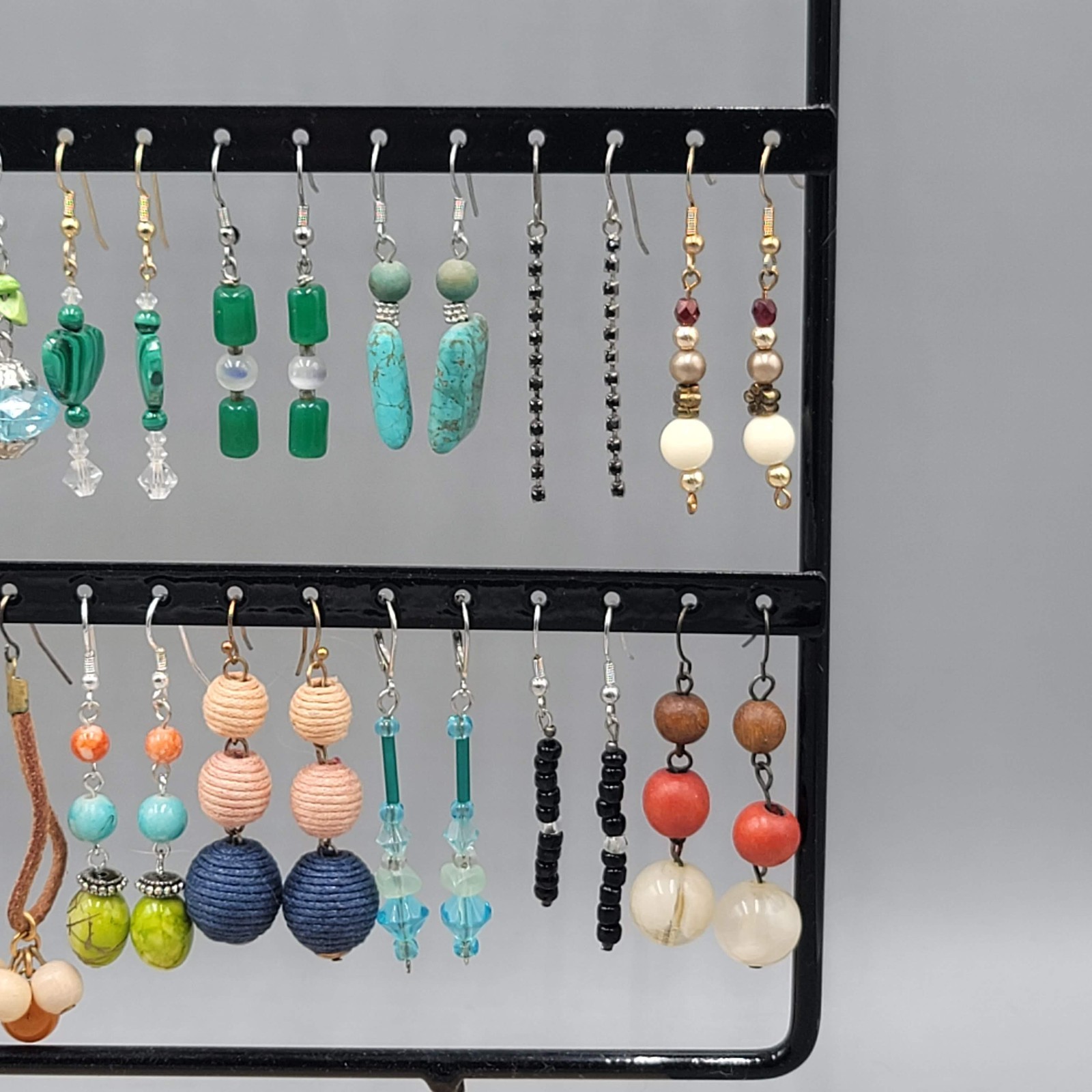 Lot of 44 Beaded Pierced Earrings Multi color ALL Dangle Hooks Bead Mixed