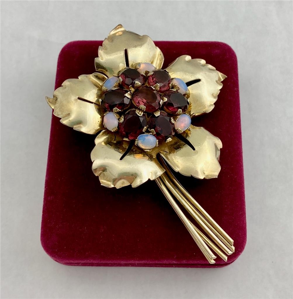Vintage Sterling Silver/ Gold Floral Bouquet with Purple & Opal Glass Gems 4″ L