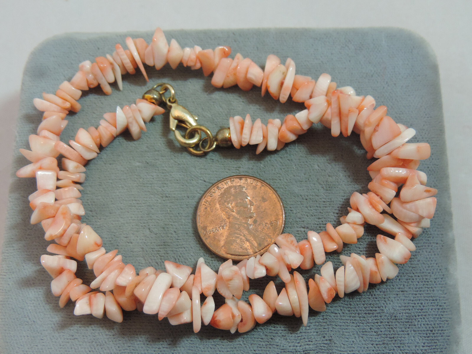 Peach Salmon color Coral chip bead strand 17″ Necklace Ce 112.3
