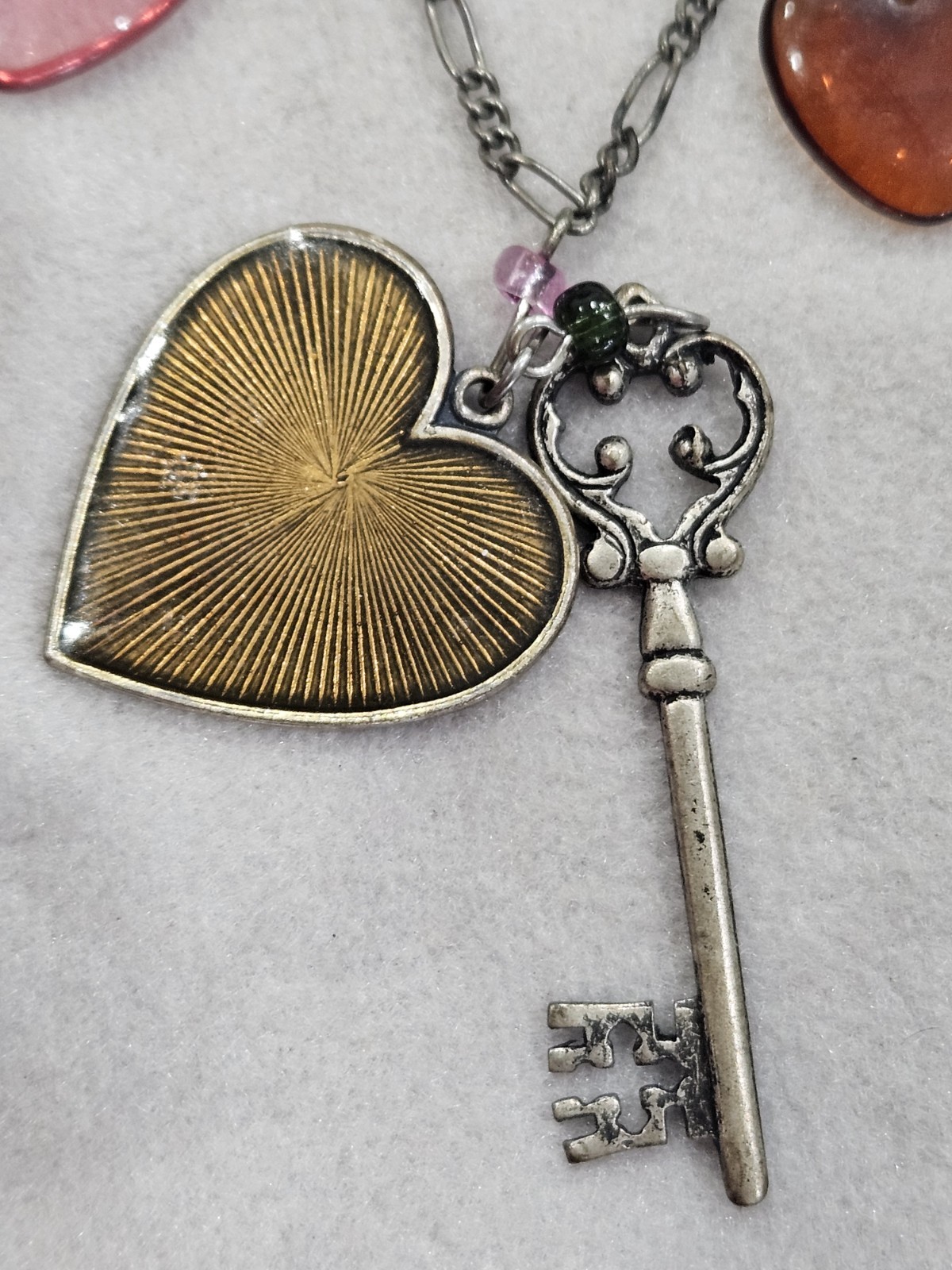 Vintage Glass Works Studio Glass & Silver Charms in Multi Colors Hearts Necklace
