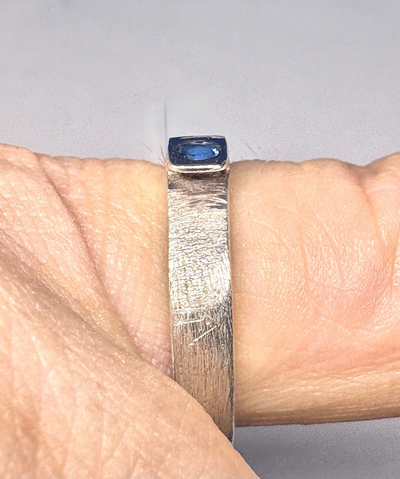 Y16 Brushed 925 Silver Ring size 7.5 Blue Sapphire Amazing 1970s Germany 4.77g
