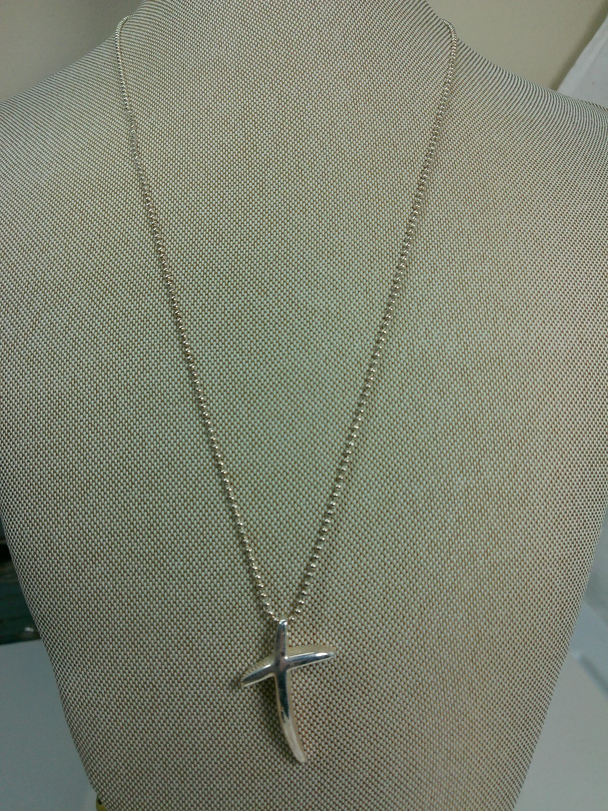 Vtg Modernist Religious Angled Cross Pendant Sterling Silver Chain 22″ Necklace