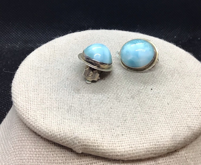 Vintage Sterling Silver 925 Blue Beryl Stone Clip Earrings Y1283