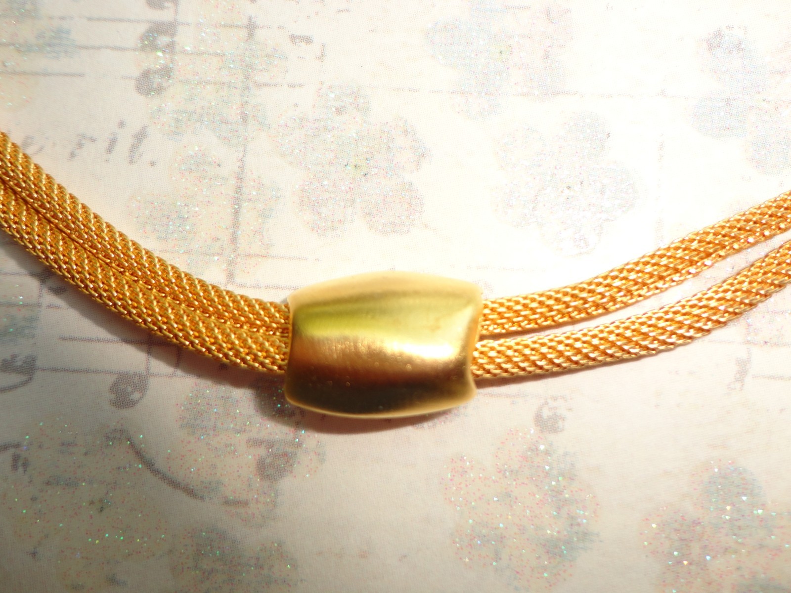 VTG ’80S ESTATE MINIMALIST MOD YELLOW GOLDTONE DOUBLE MESH TUBE CHAIN NECKLACE
