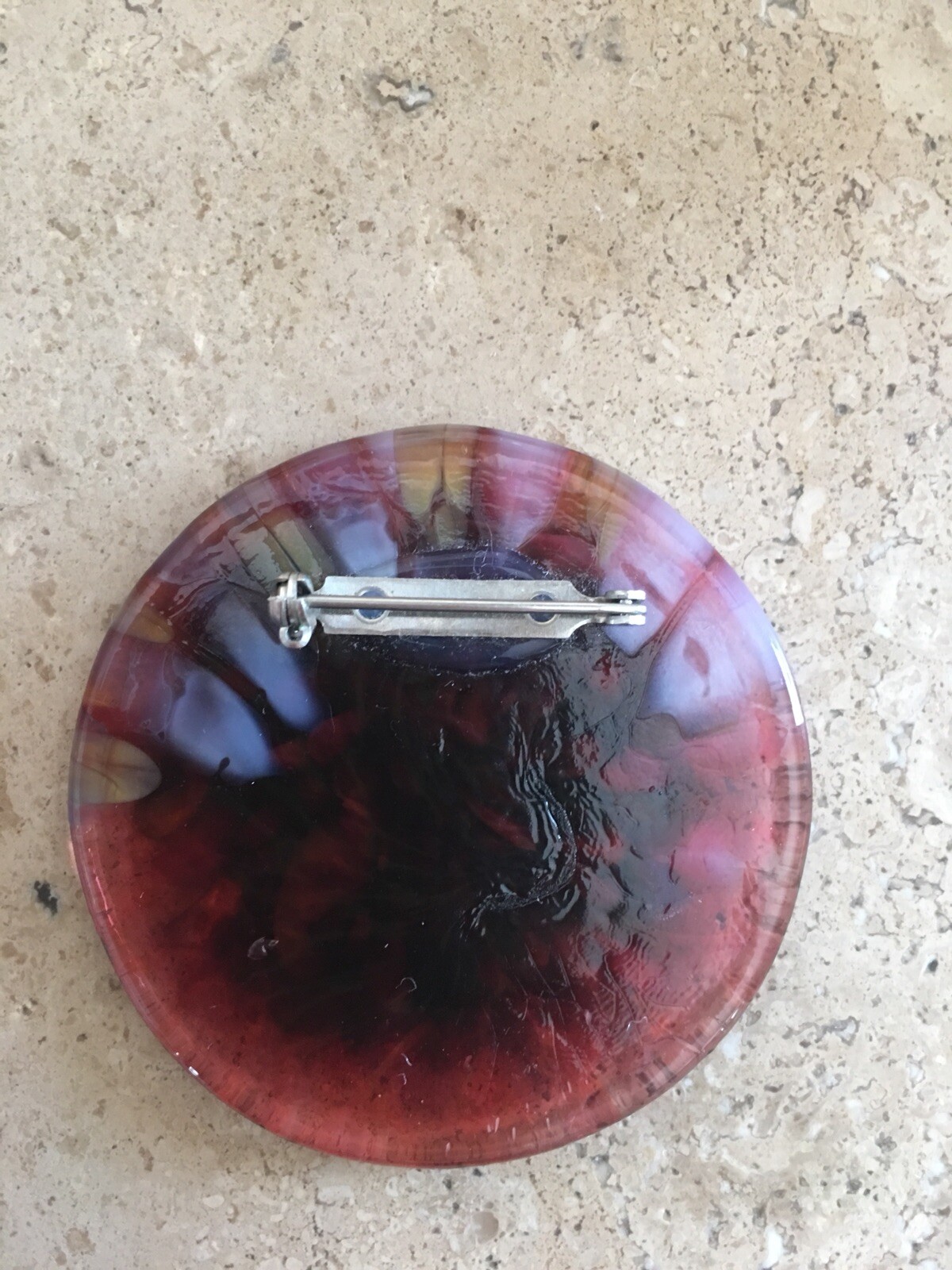 Glass Round Brooch Pin 2 “ Pink Blue Green White Orange Purple