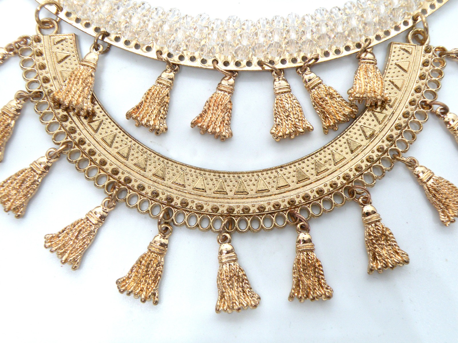 Vtg C Signed Chunky Ballroom Tassel Statement Gold Jewelry Bollywood Necklace