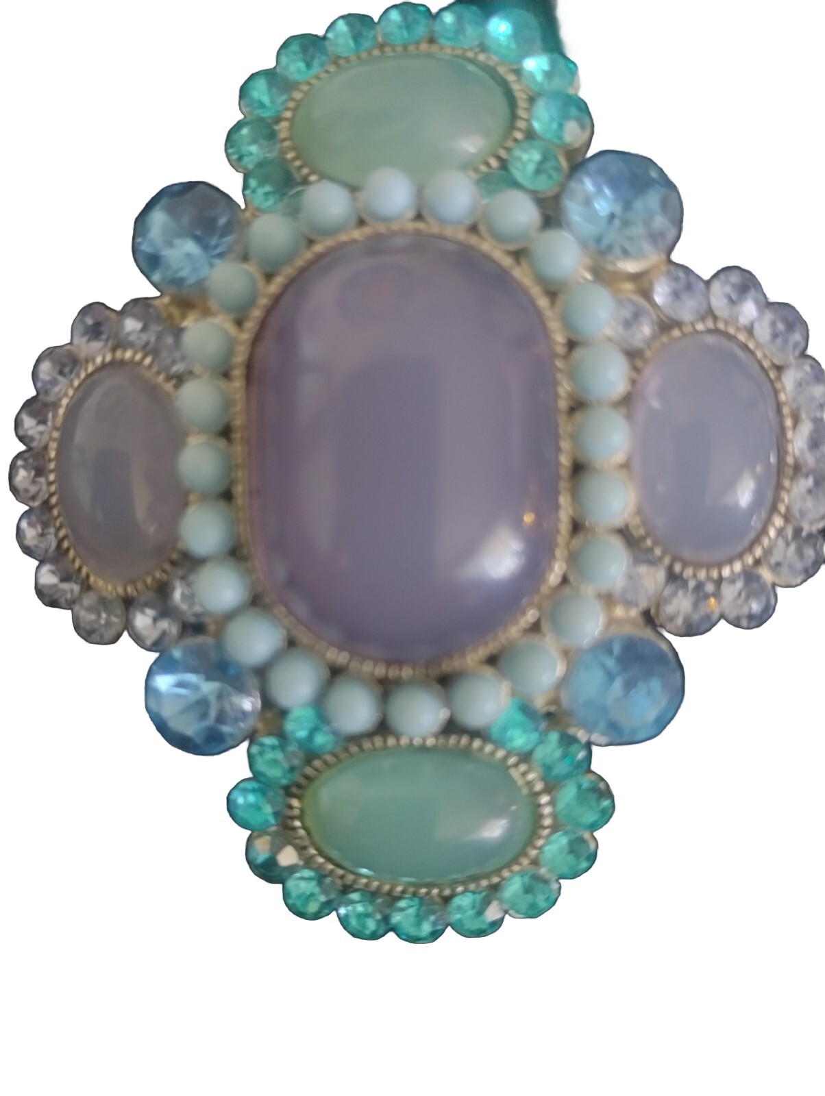 Vintage Blue And Violet Cabochon Lucite And Rhinestone Jewels Brooch Or Pendant
