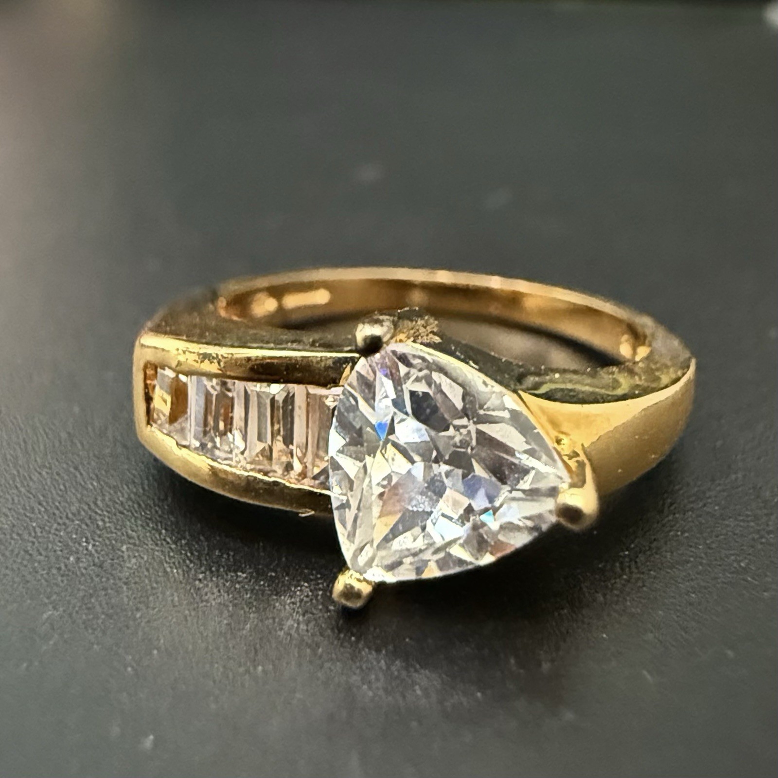 Vintage 925 Gold Over Sterling Silver Trillion Cut CZ Solitaire Women’s Ring 8