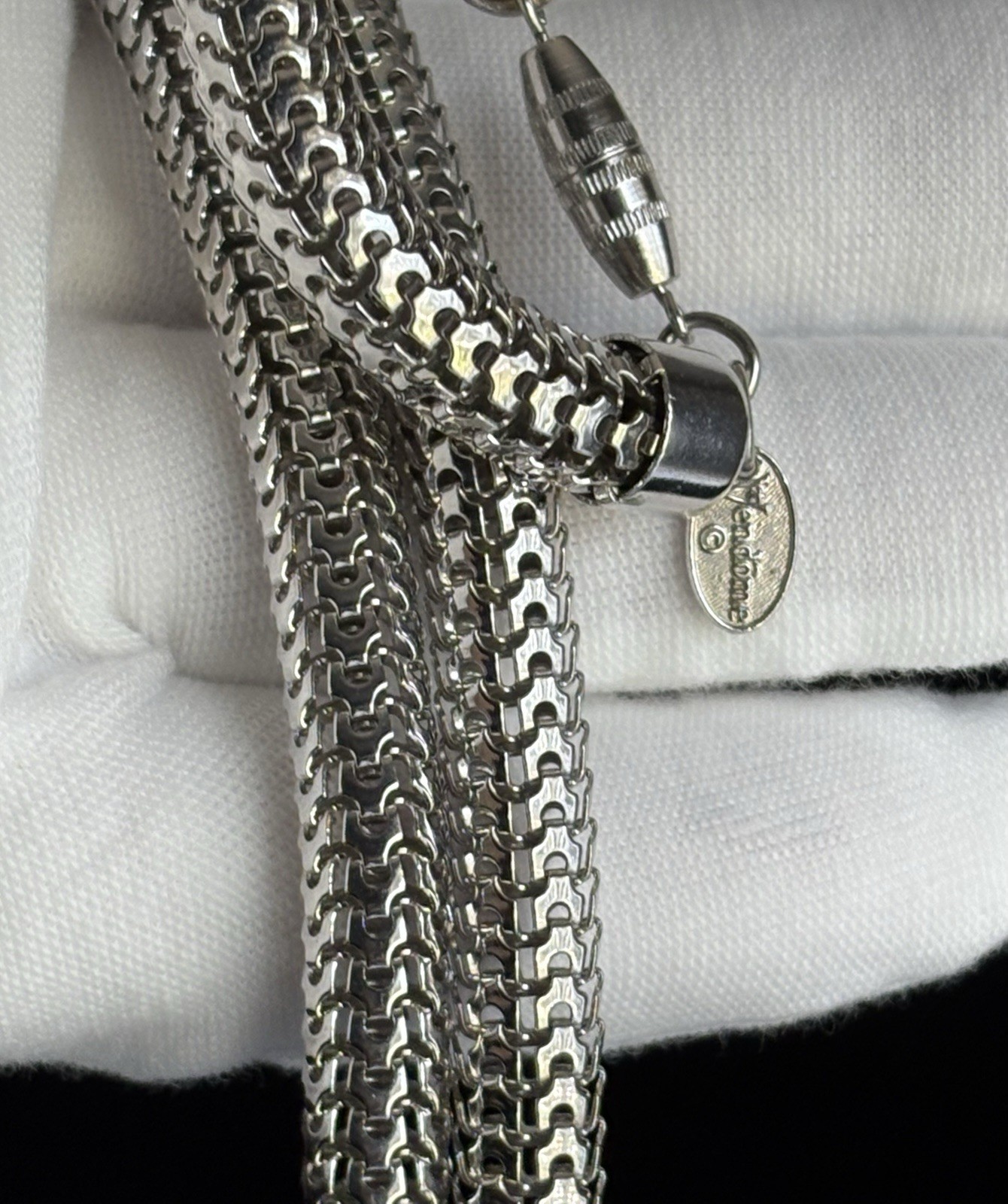 Vintage Vendôme Mesh Chain Silver Tone 36in Necklace 9mm wide 65.9g Statement