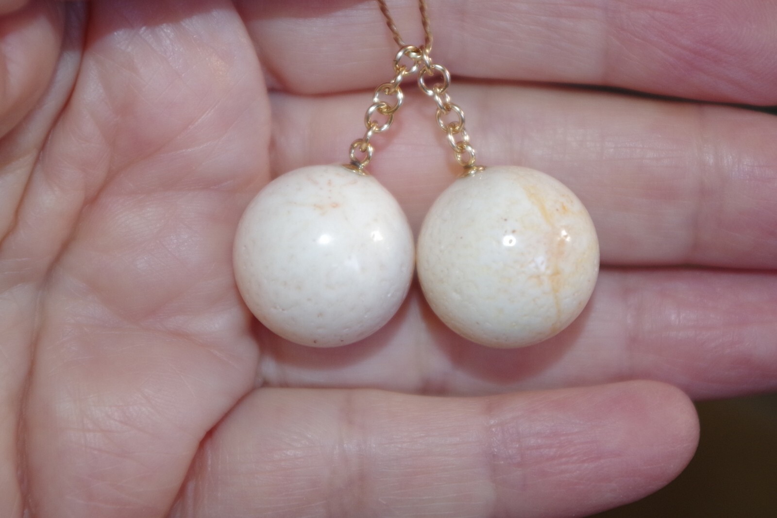 ANTIQUE 14K GF ANGEL SKIN CORAL BALL 17.5 MM CORAL JACKET DROP EARRINGS JACKETS