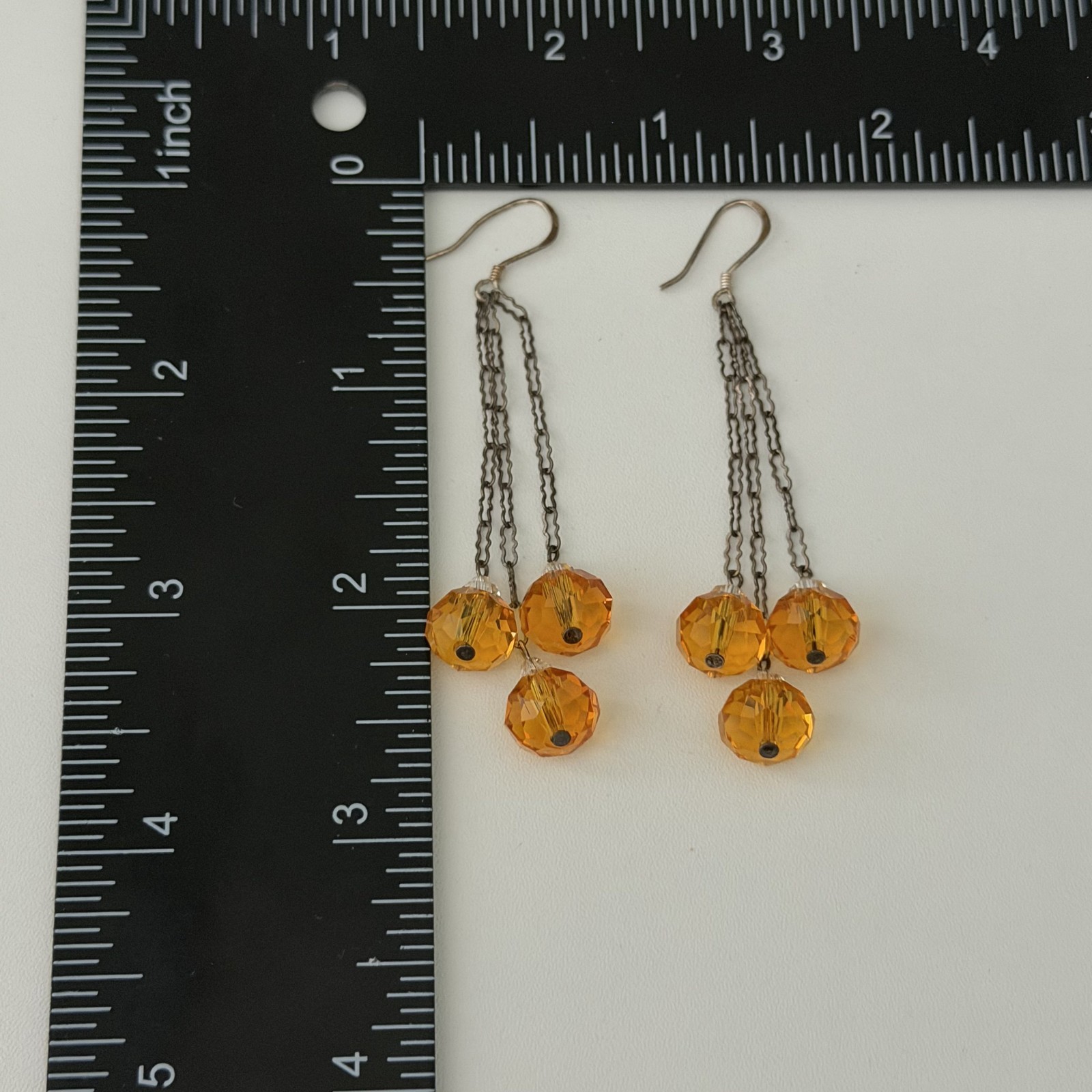 Vintage 925 Sterling Silver Antique Orange Crystal Chandelier Dangle Earrings