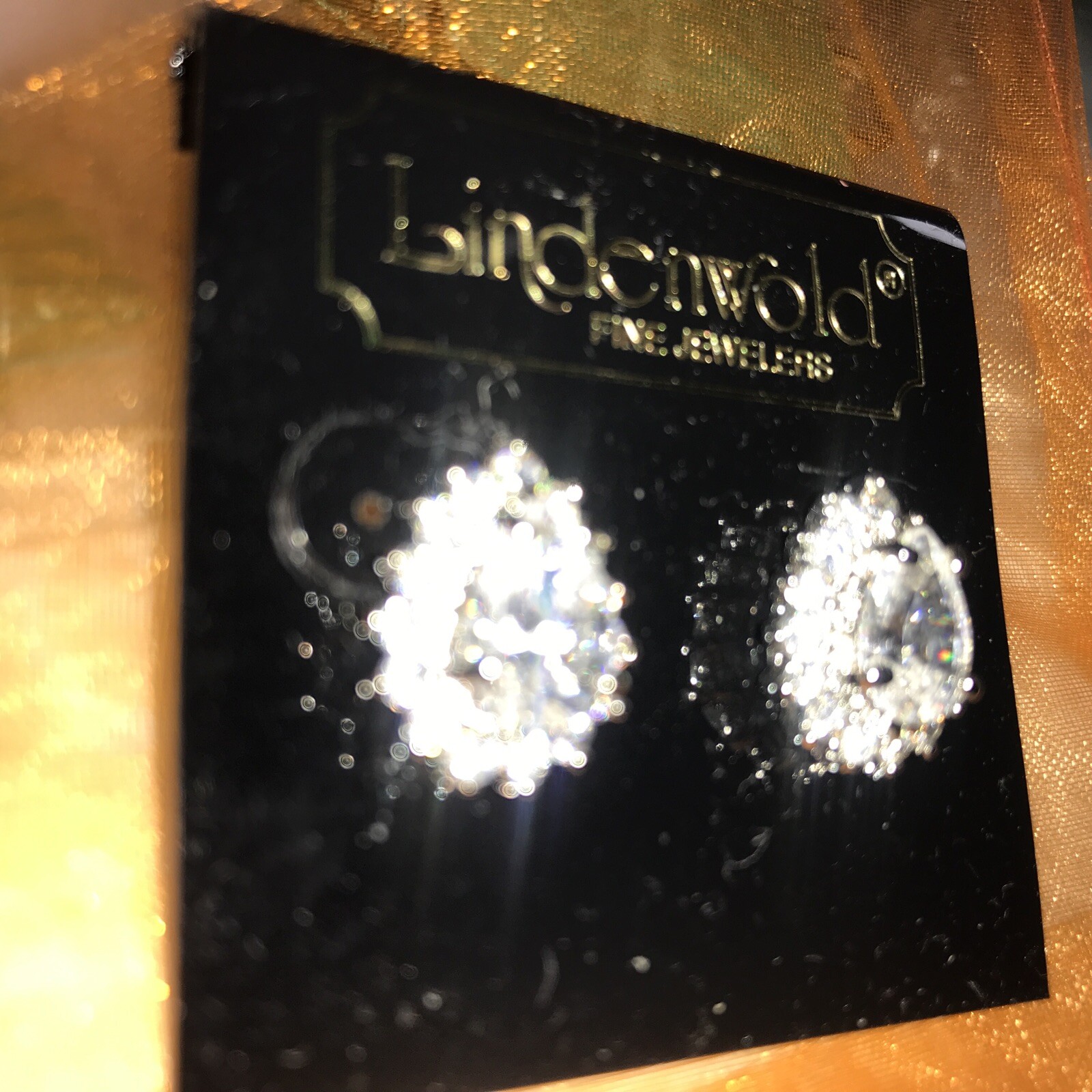 Vintage LINDENWOLD FINE JEWELERS Sterling Silver 2 Layers Rhinestones Earrings