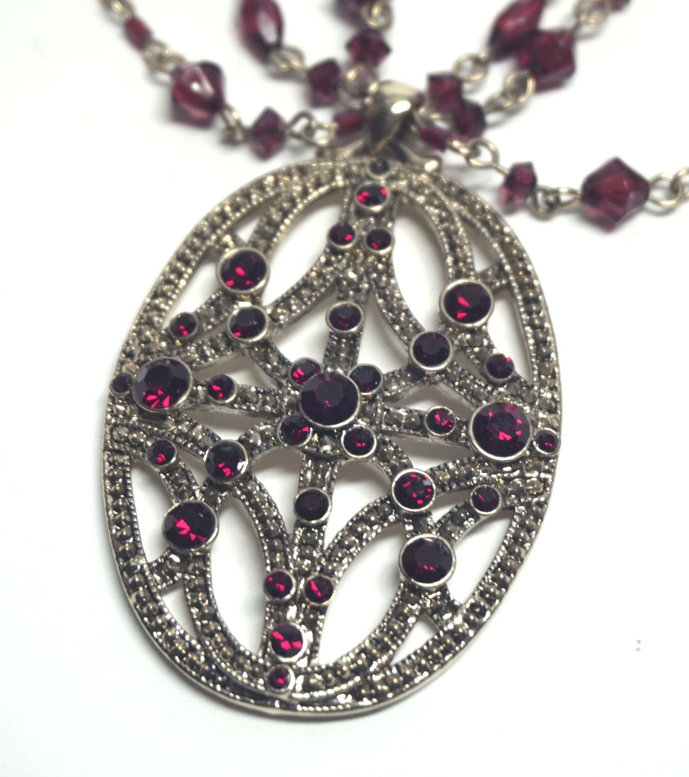 Vibrant & Darker Red Rhinestone & Acrylic Crystal Bead Pendant Necklace