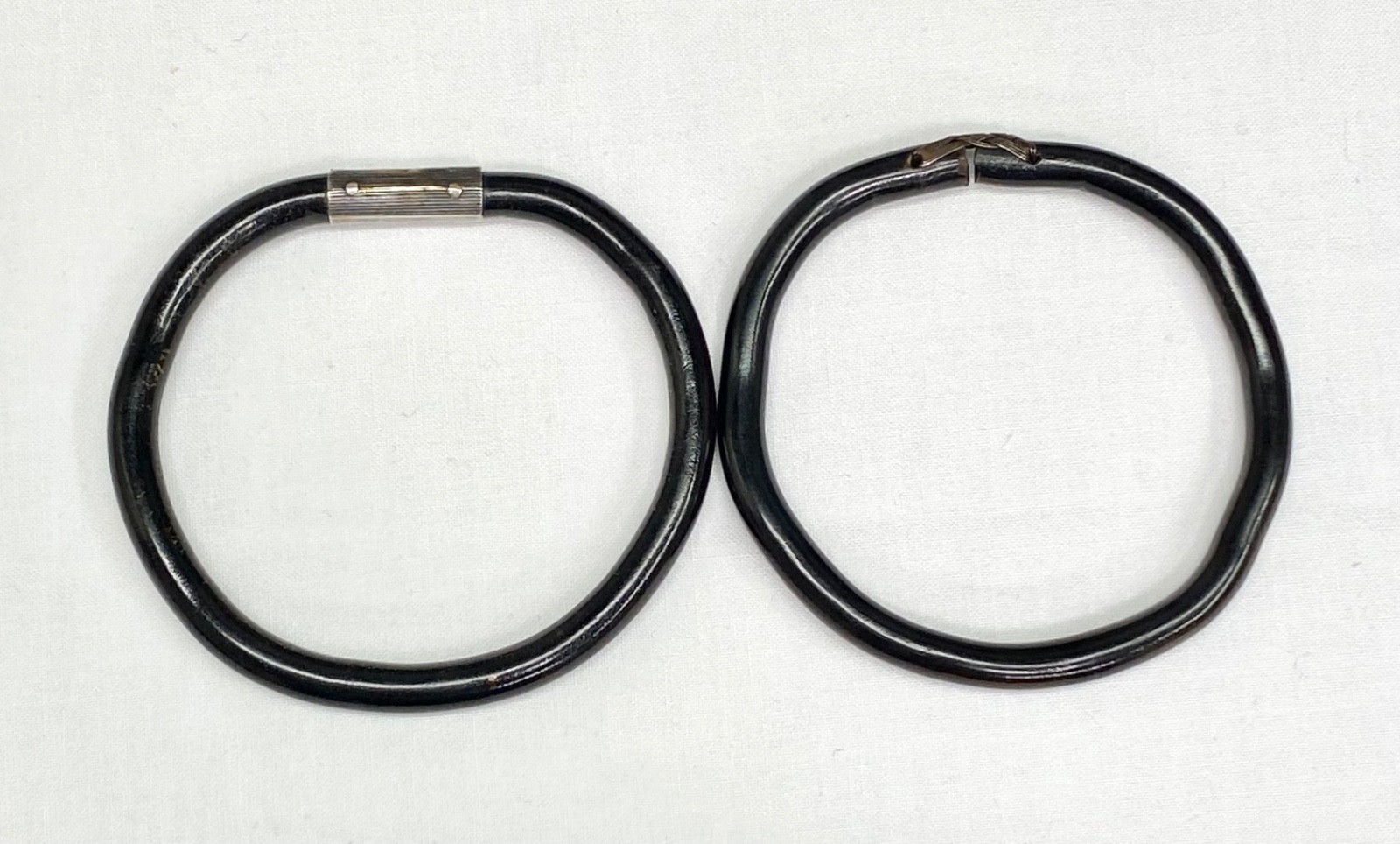 2 Vintage Hawaiian Black Coral Bangle Bracelet, 1 Copper , 1 Engraved Silver