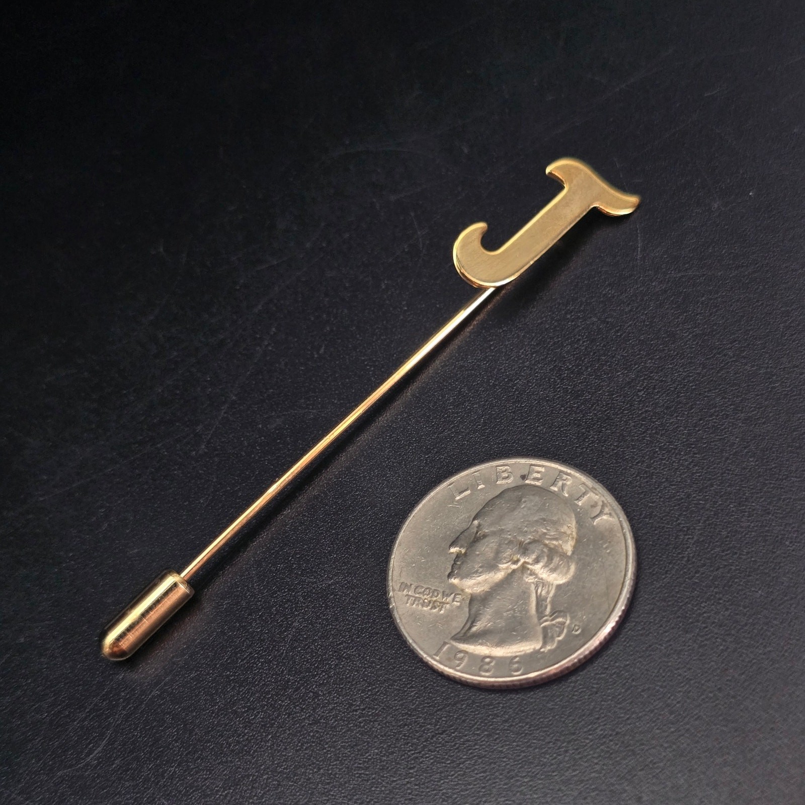 Vintage Gold Tone Letter J Initial Stick Pin Timeless Classic New Old Stock