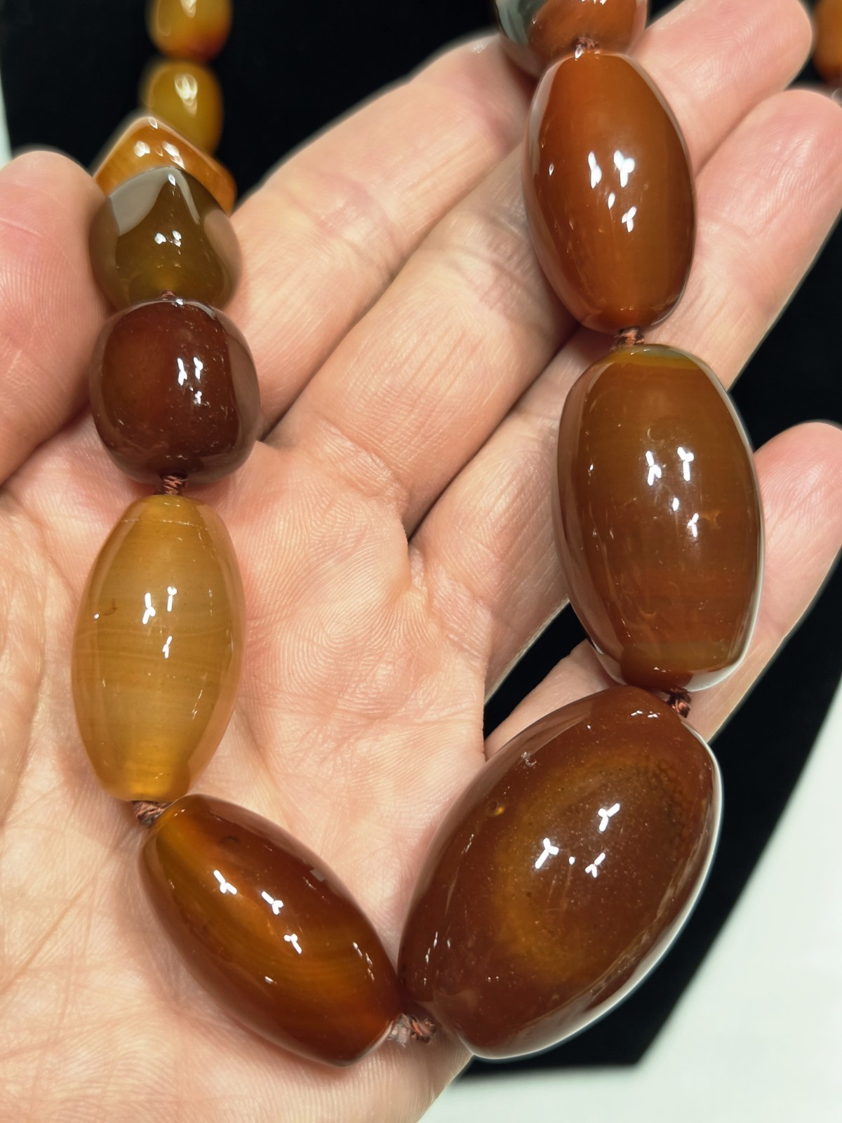 Vintage Carnelian & Banded Agate Hand-knotted Necklace – Sterling Silver Clasp