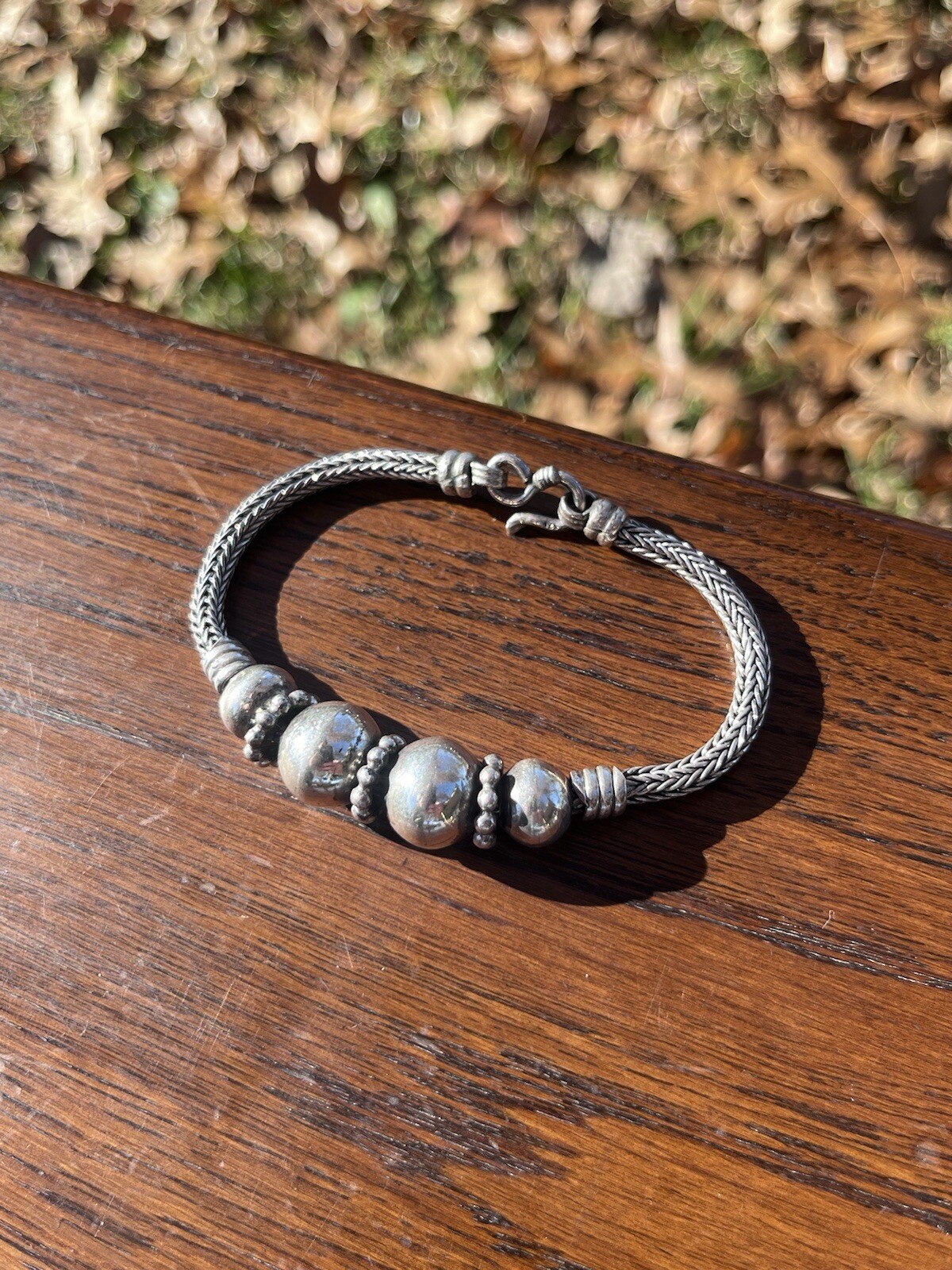 Vintage Sterling Silver Wheat Link Beaded Bracelet