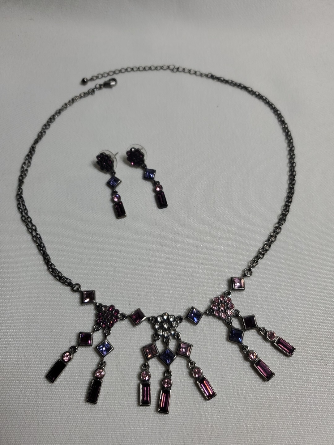 Roman Multicolor Necklace Earring Pinks & Purples Glass Bagettes