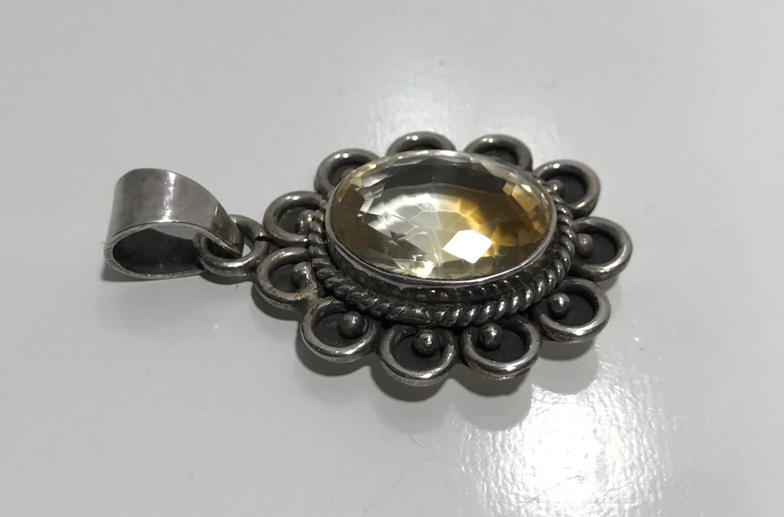 Vintage Sterling Silver 925 Lemon Quartz? Shadow Box Pendant