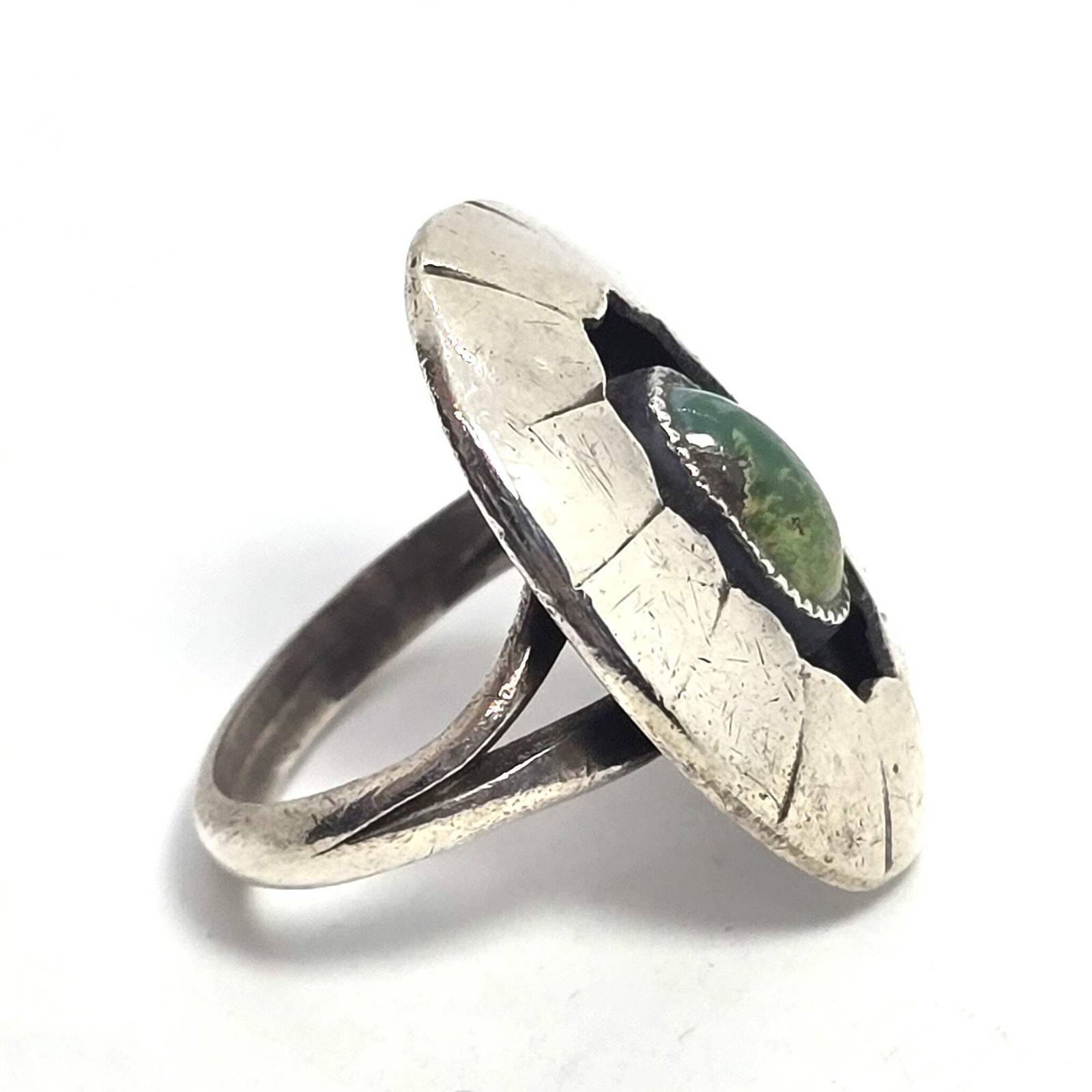 Turquoise Shadowbox Native American vintage sterling silver ring size 6