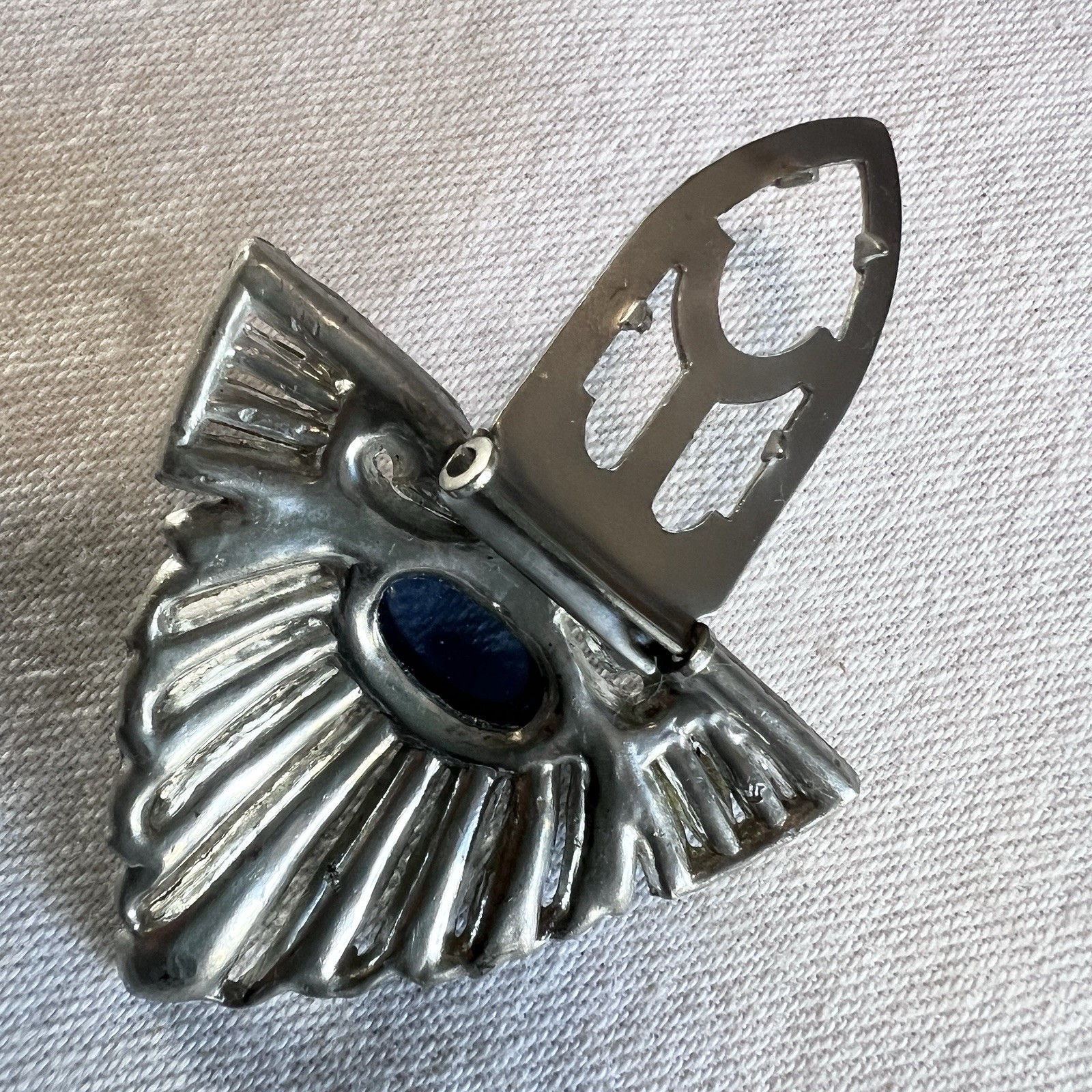 SINGLE DRESS CLIP Sapphire Blue Cabochon Rhinestones Vintage 1930s 1.5 X 2”