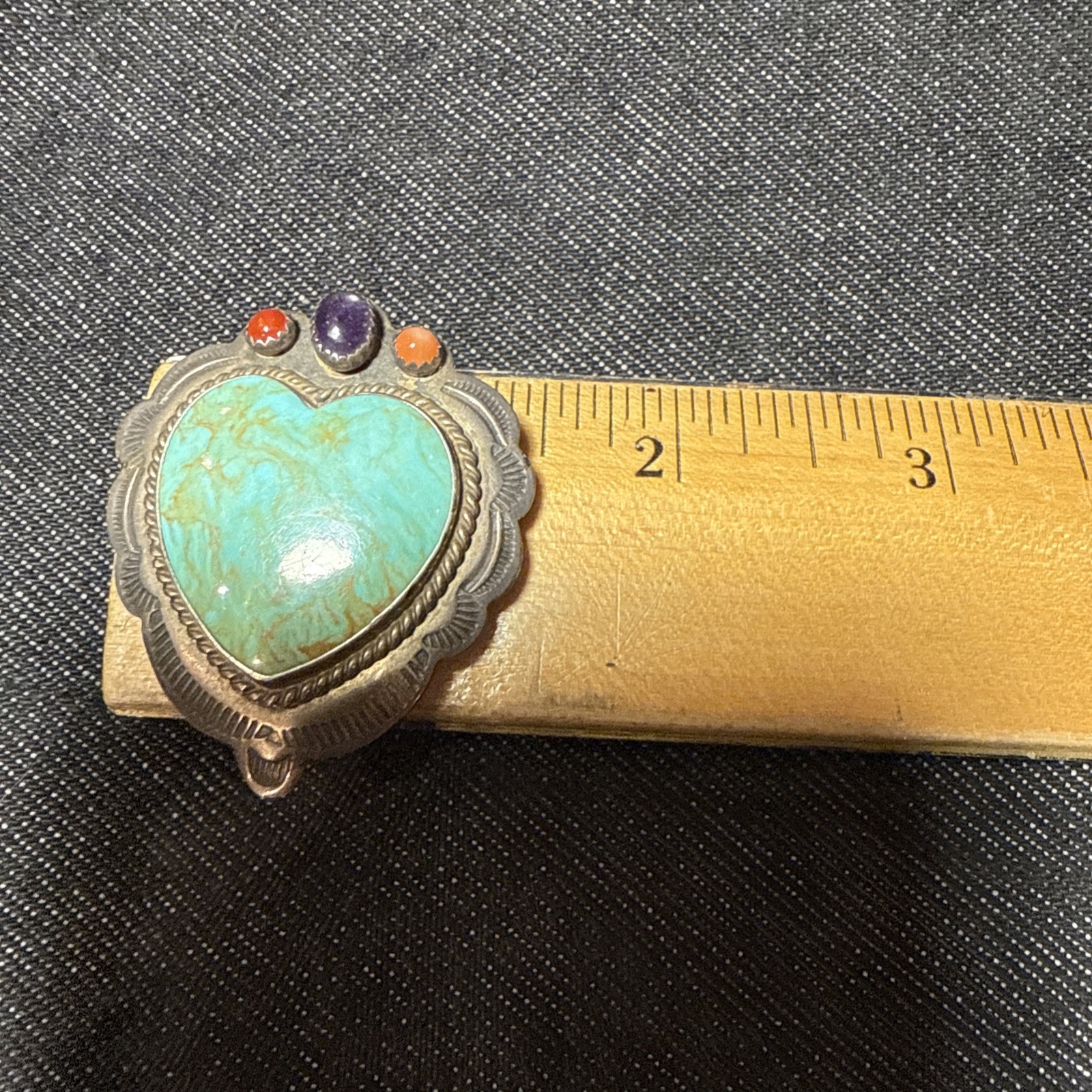 CM Gems Sterling Silver Turquoise Heart Removable Bail Pendant Brooch Spiny