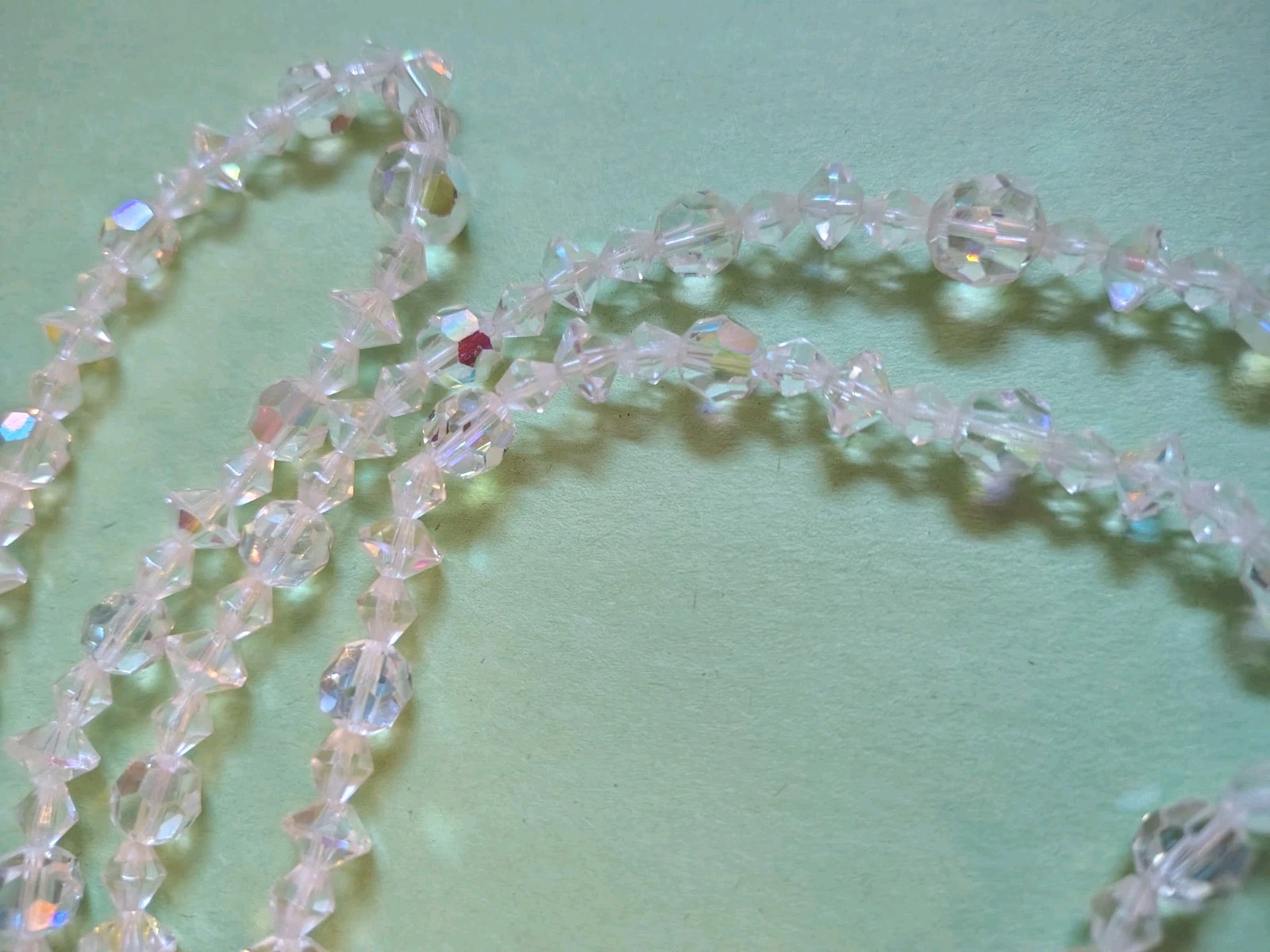 Vintage VERY LONG Faceted CLEAR CRYSTALS Beaded Chain Necklace