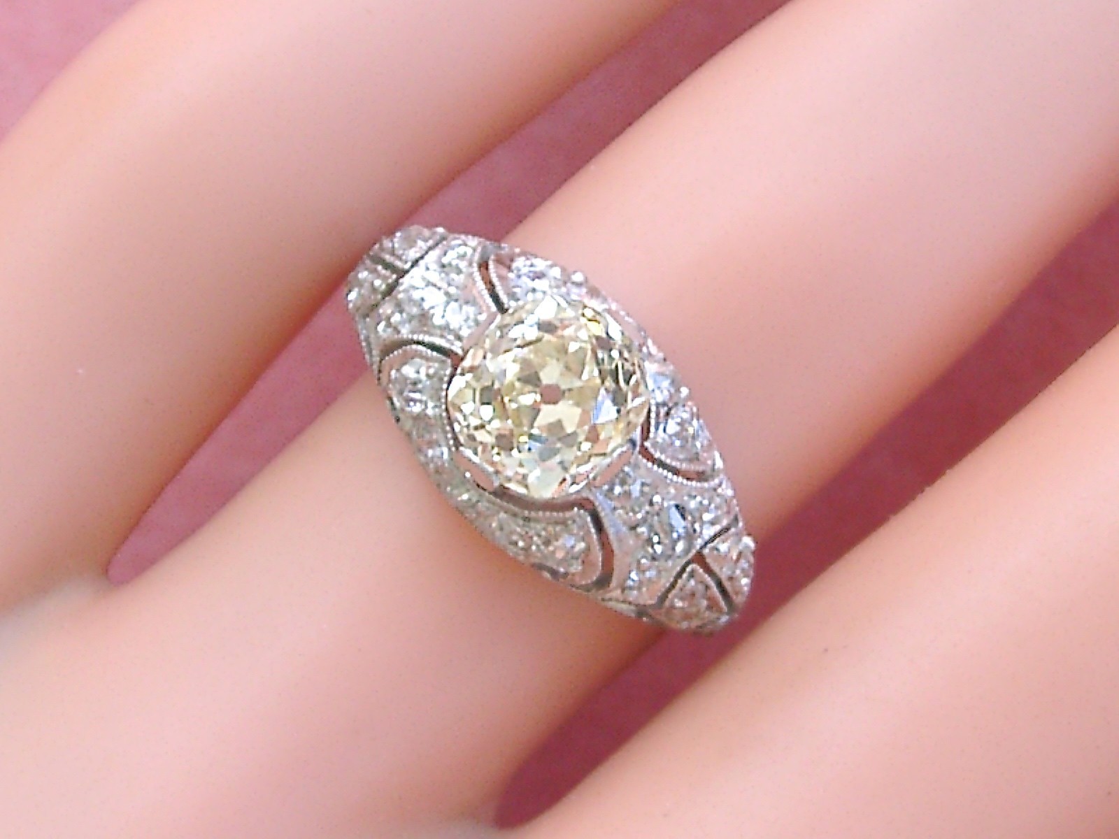 ANTIQUE ART DECO 1.52ct YELLOW EURO DIAMOND PLATINUM ENGAGEMENT RING 1930 sz 6.5