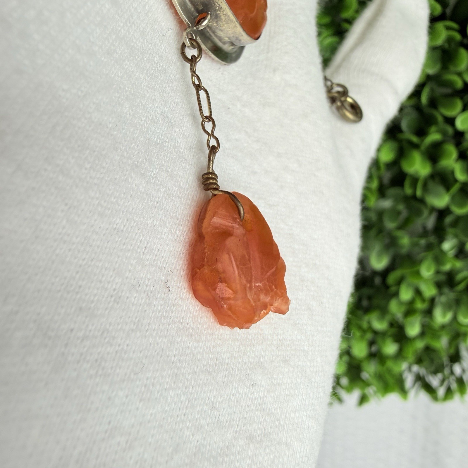 Antique Vintage Carved Carnelian Silver Pendant Necklace Art Deco