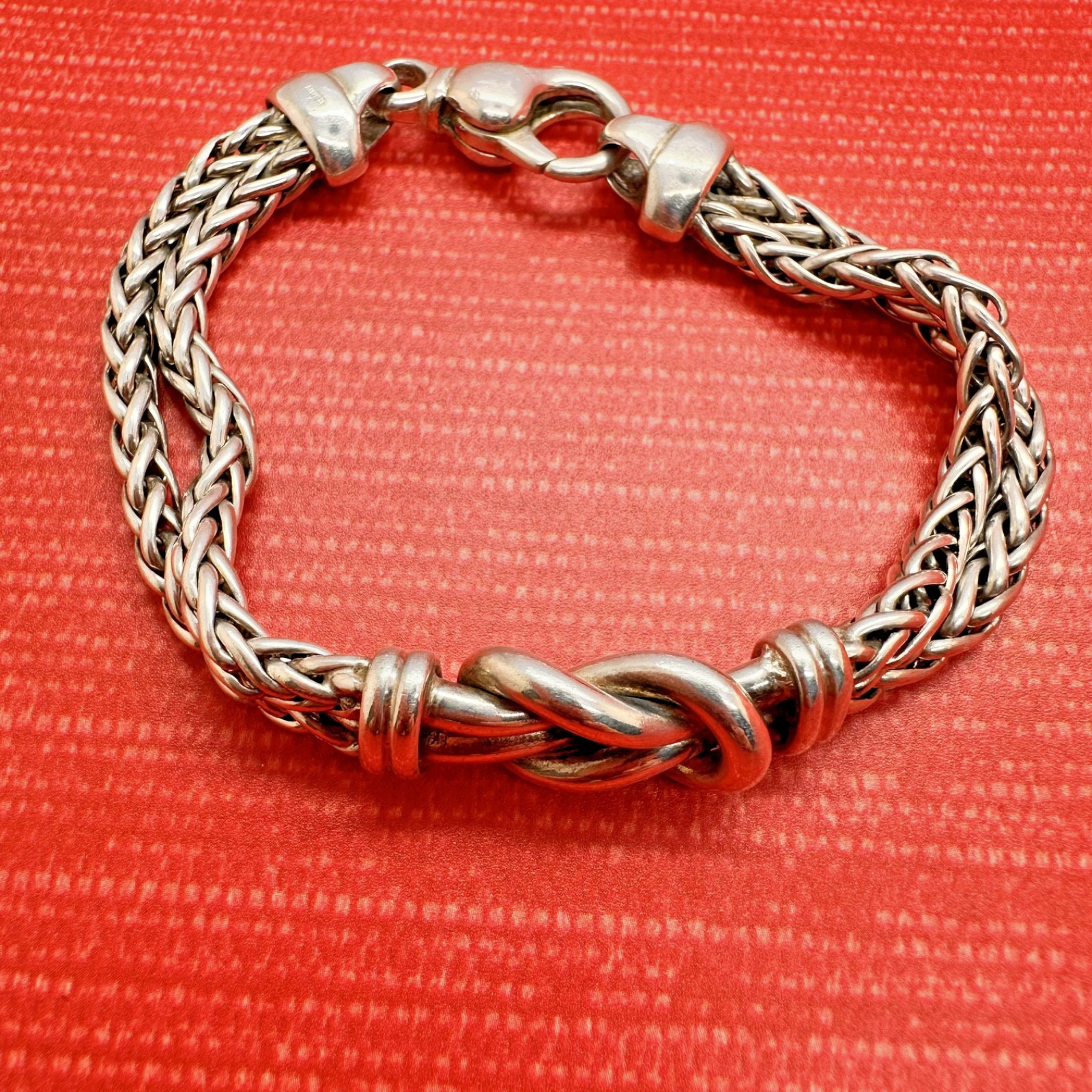 VINTAGE DESIGNER PR EX ITALY MODERNIST STERLING SILVER DOUBLE WHEAT BRACELET